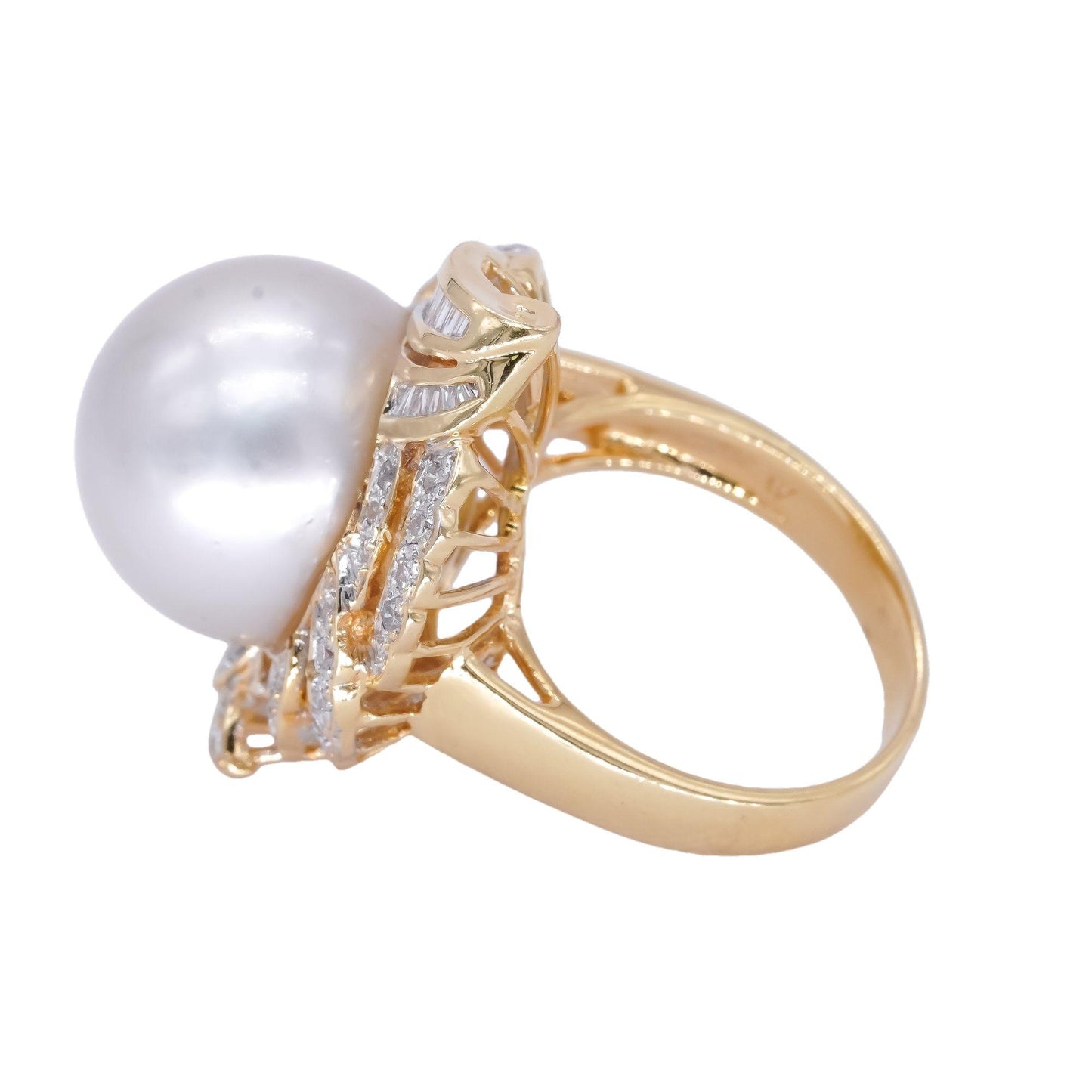 18k Yellow Gold 0.50CT Diamond & South Sea Pearl Cluster Cocktail Ring size 7