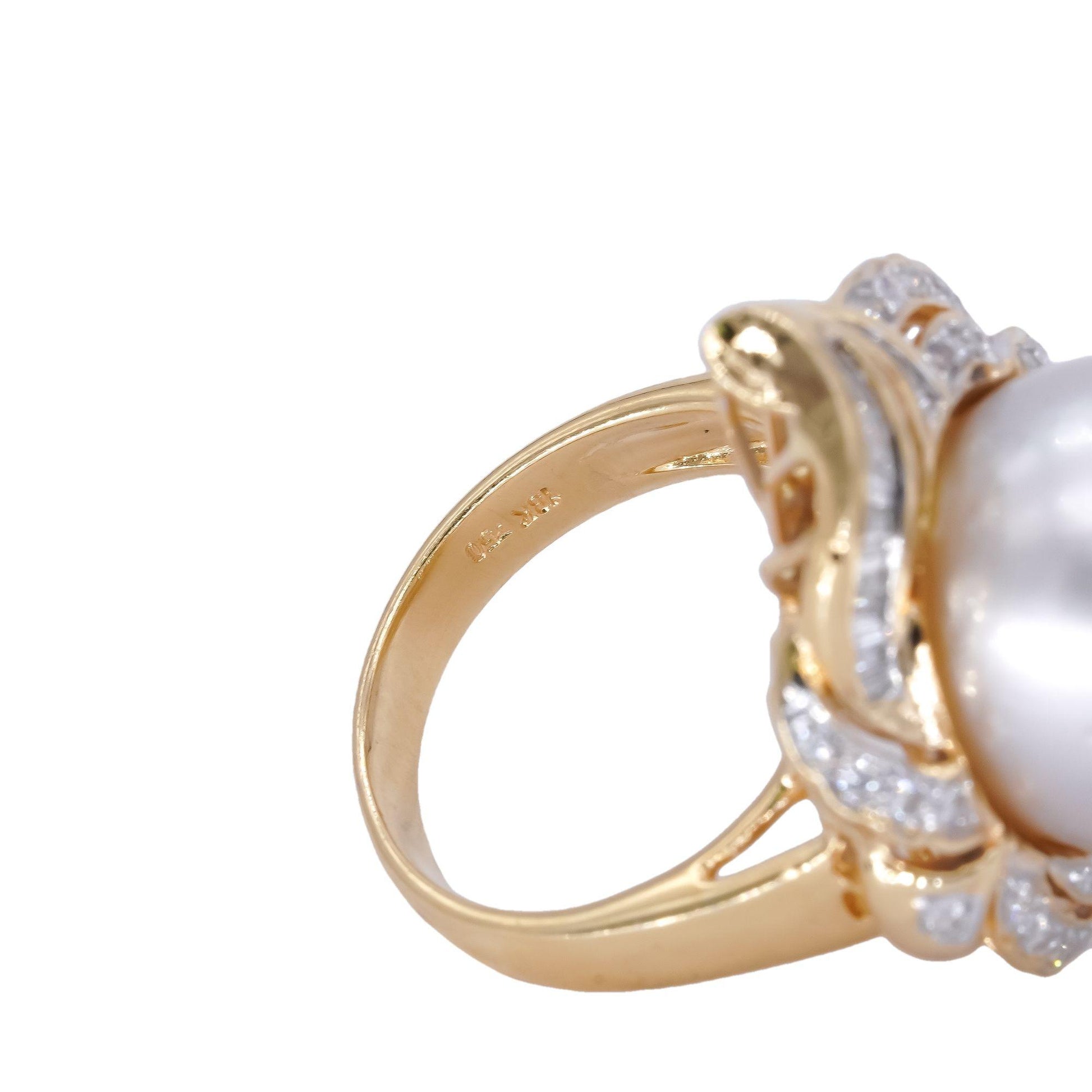 18k Yellow Gold 0.50CT Diamond & South Sea Pearl Cluster Cocktail Ring size 7