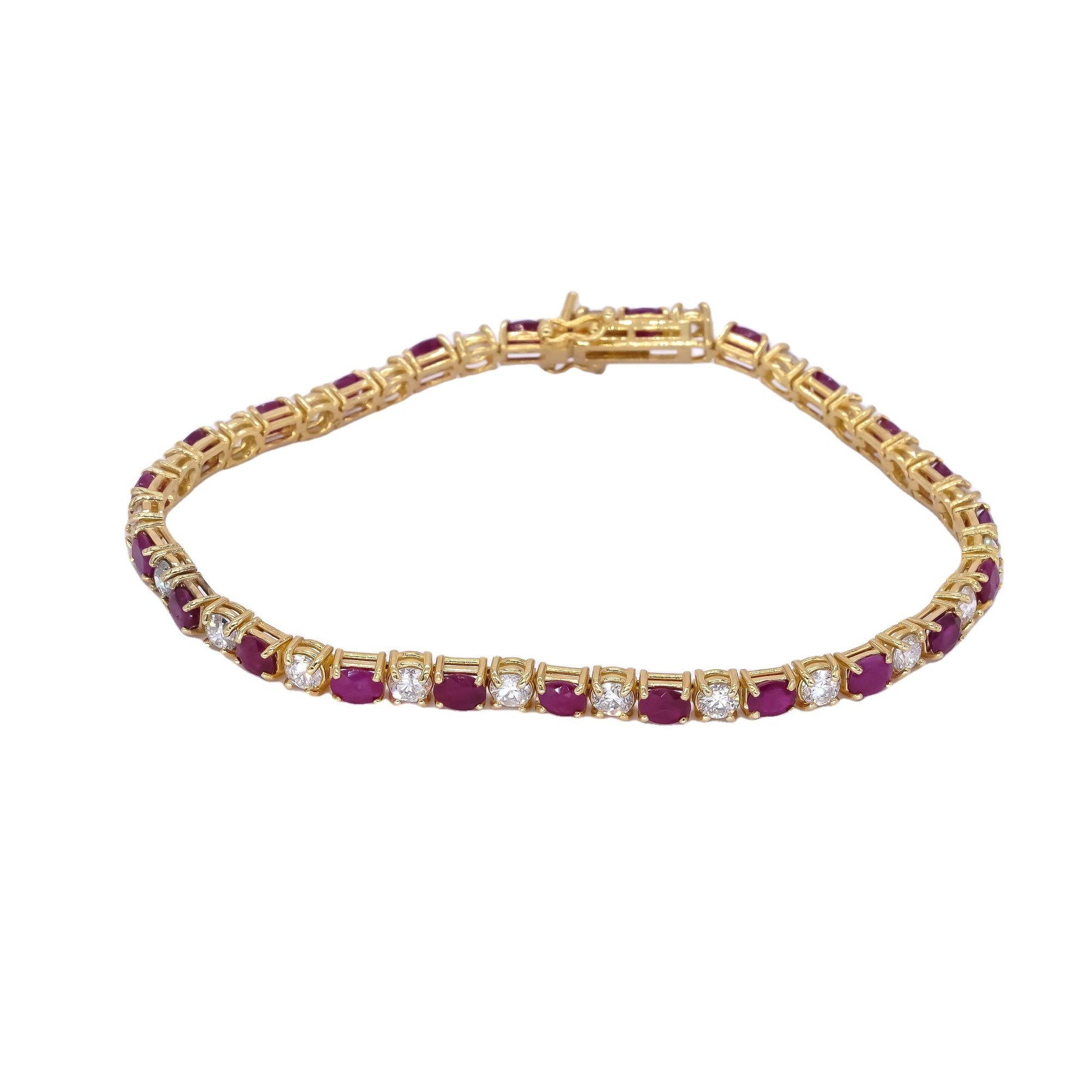 14k Yellow Gold Jewelry 11.73CT Diamond & Ruby Fancy Tennis Bracelet