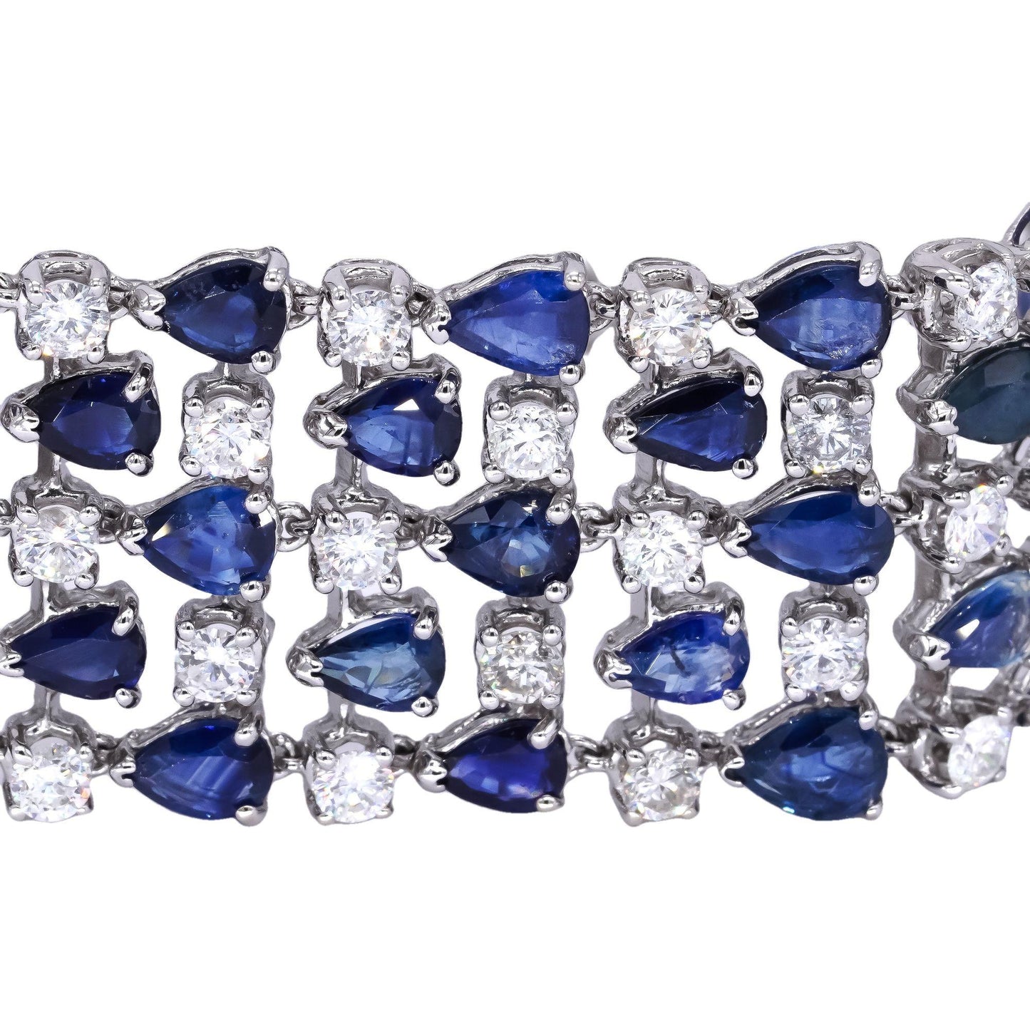 14k White Gold 49.05CT Diamond & Sapphire Jumbo Wide Bracelet - 50.56 grams