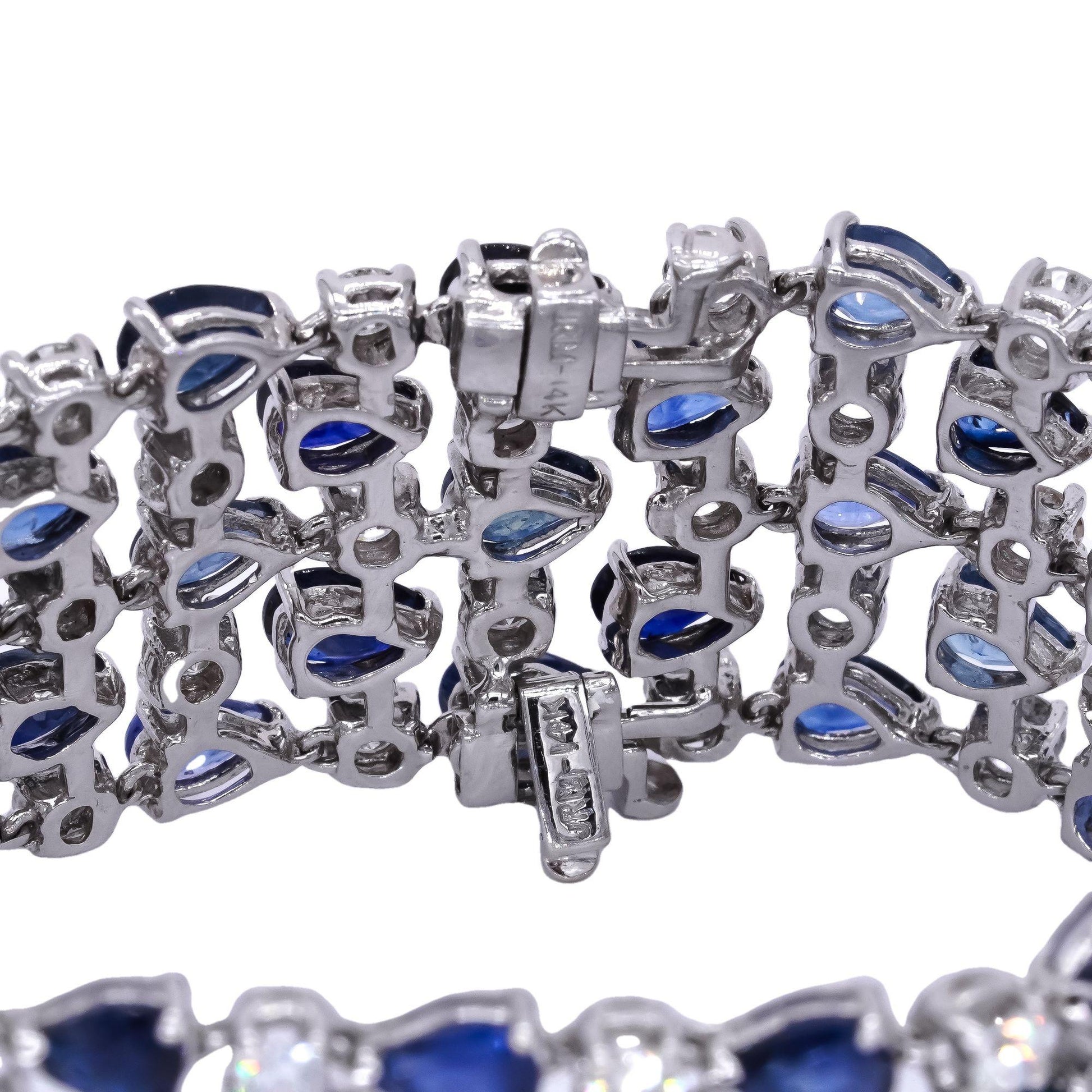 14k White Gold 49.05CT Diamond & Sapphire Jumbo Wide Bracelet - 50.56 grams