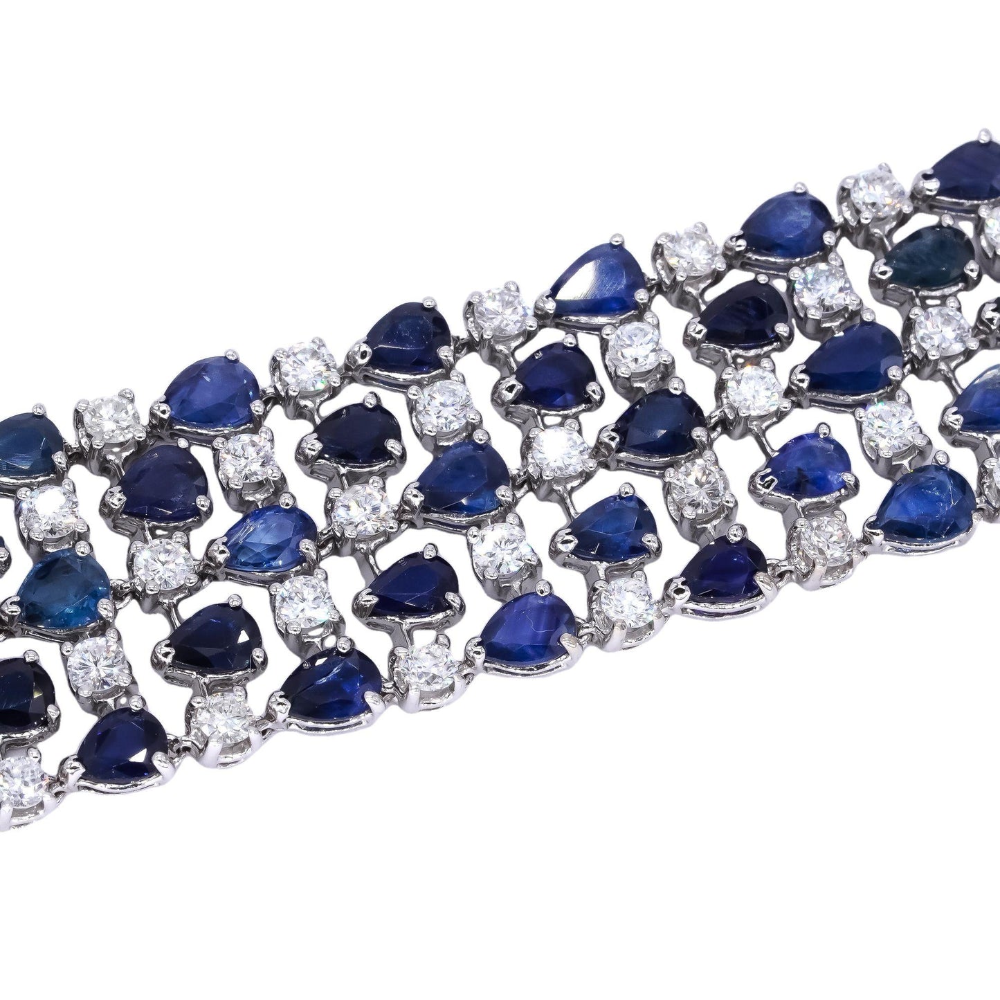 14k White Gold 49.05CT Diamond & Sapphire Jumbo Wide Bracelet - 50.56 grams