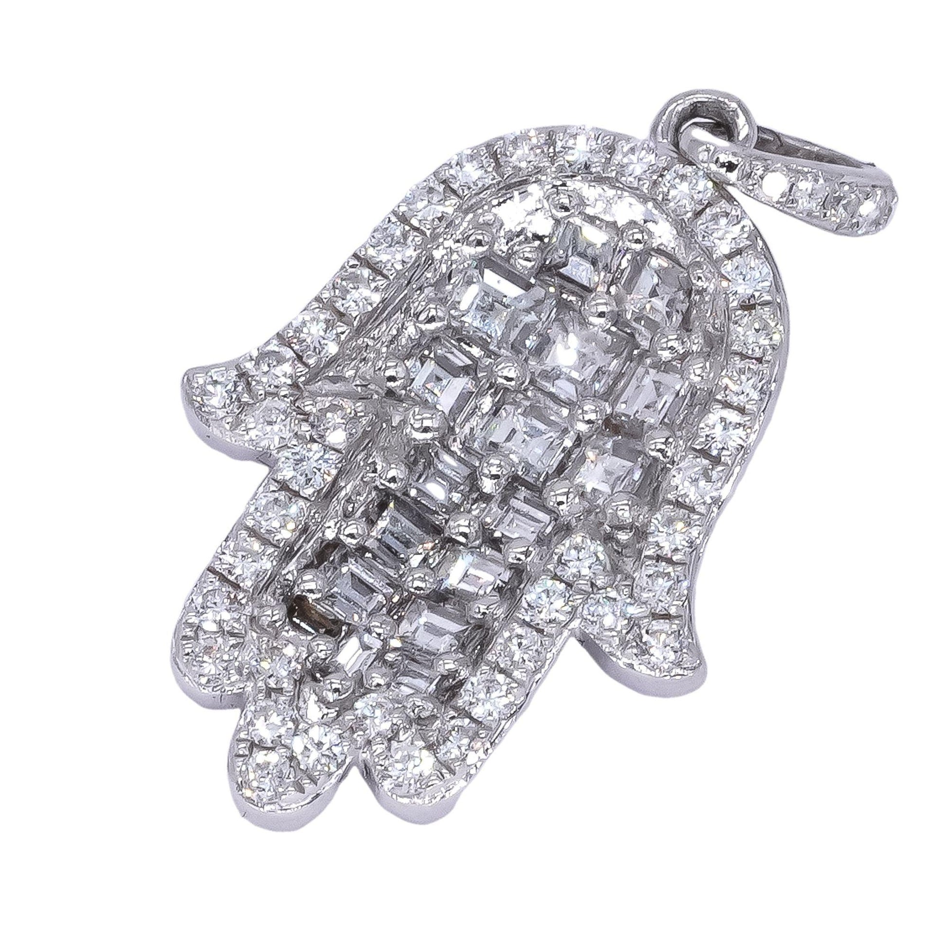 18k White Gold Jewelry 1.02CT Diamond Hamsa Hand Pendant