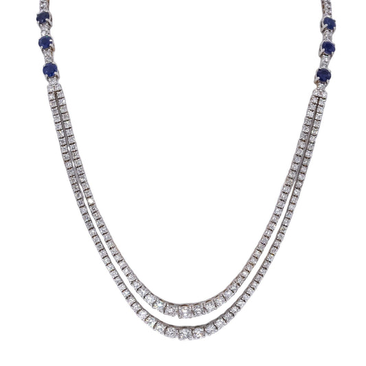 18k White Gold Jewelry 7.24CT VS Diamond & Sapphire Tennis Necklace