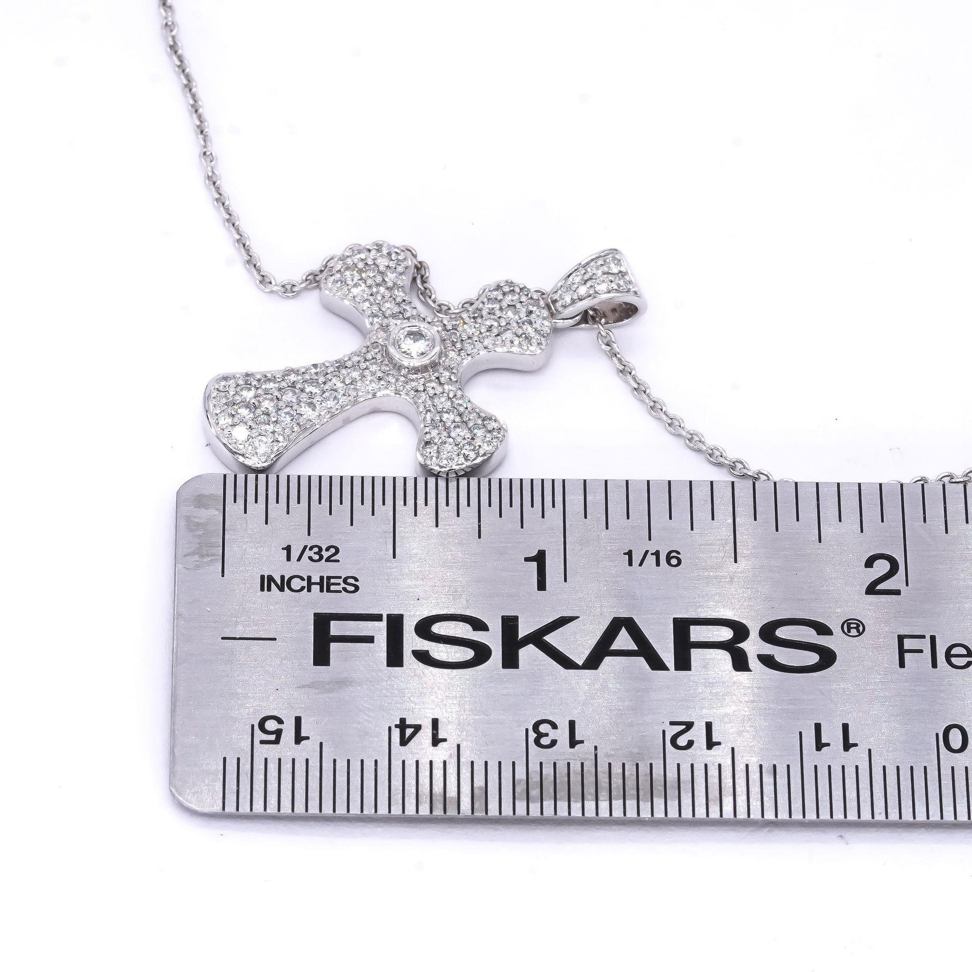 18k White Gold 1.16CT Diamond Pave Bubble Cross Pendant Necklace