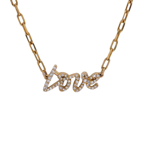 14k Yellow Gold 0.60CT VS Diamond "LOVE" Pendant Paperclip Necklace