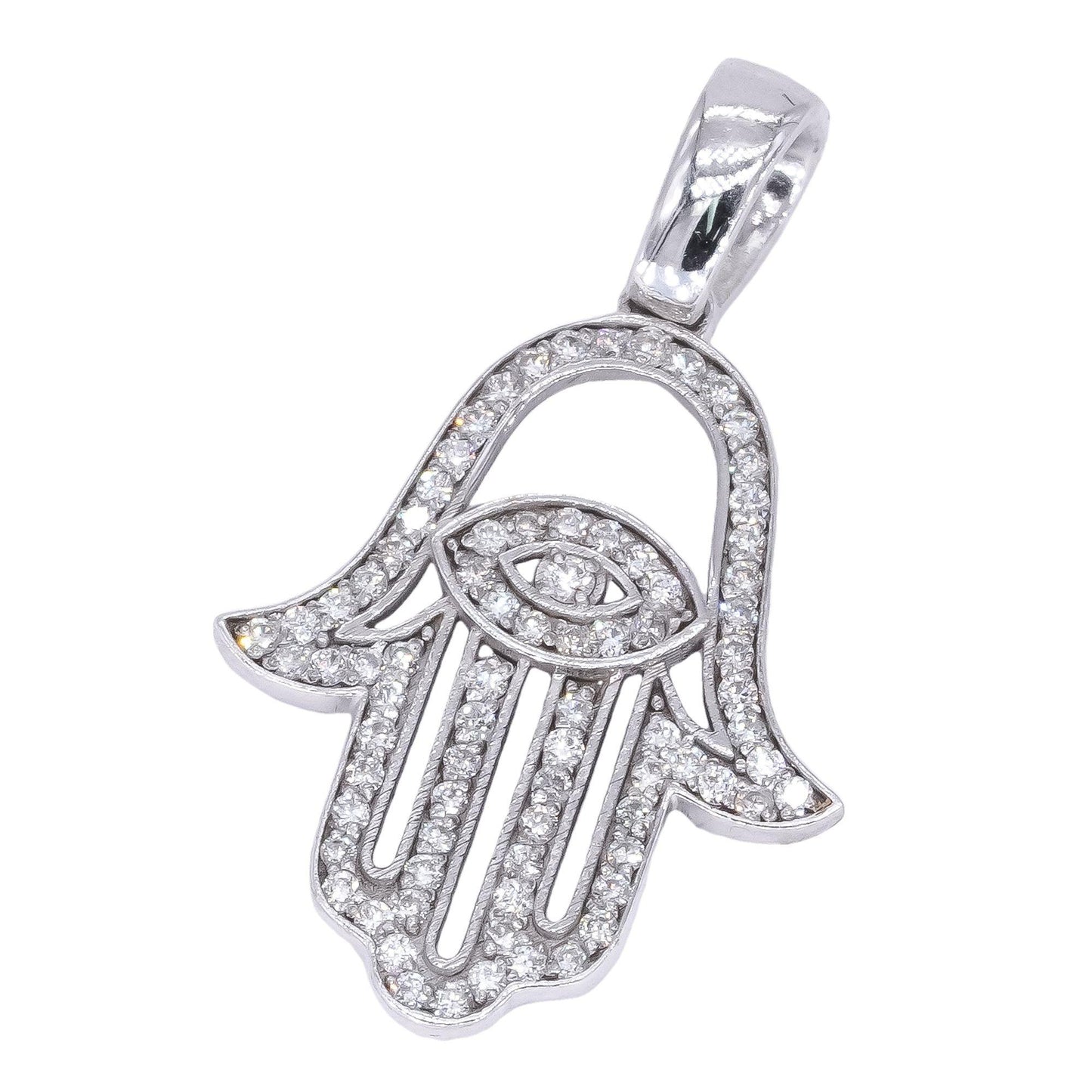 14k White Gold Jewelry 0.22CT Diamond Hamsa Hand Pendant