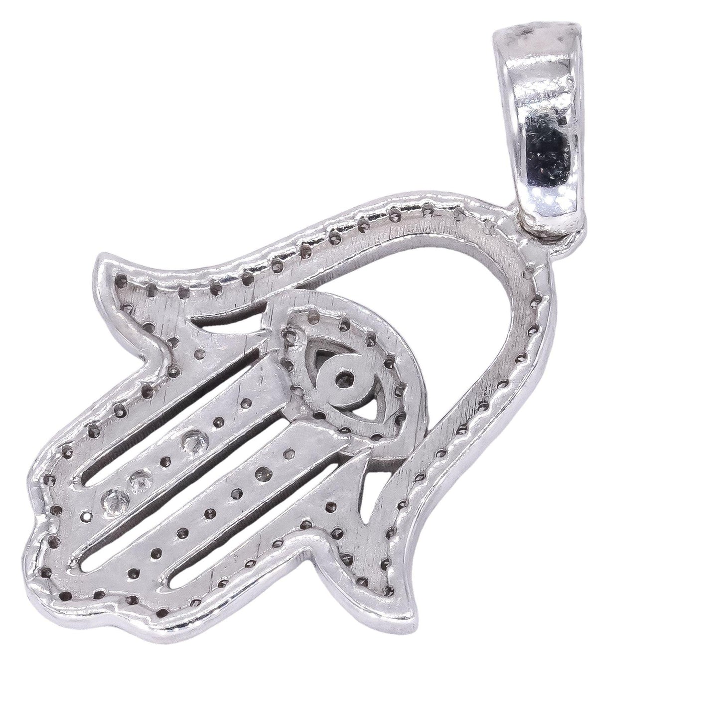 14k White Gold Jewelry 0.22CT Diamond Hamsa Hand Pendant