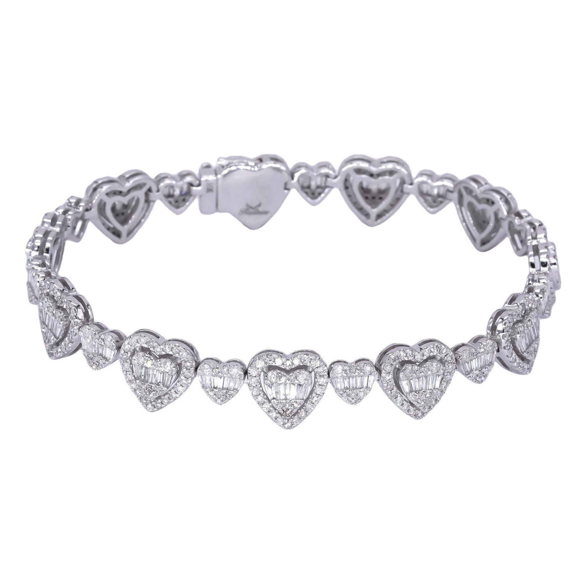 10k White Gold 3.21CT Diamond Pave Heart Cluster Bracelet