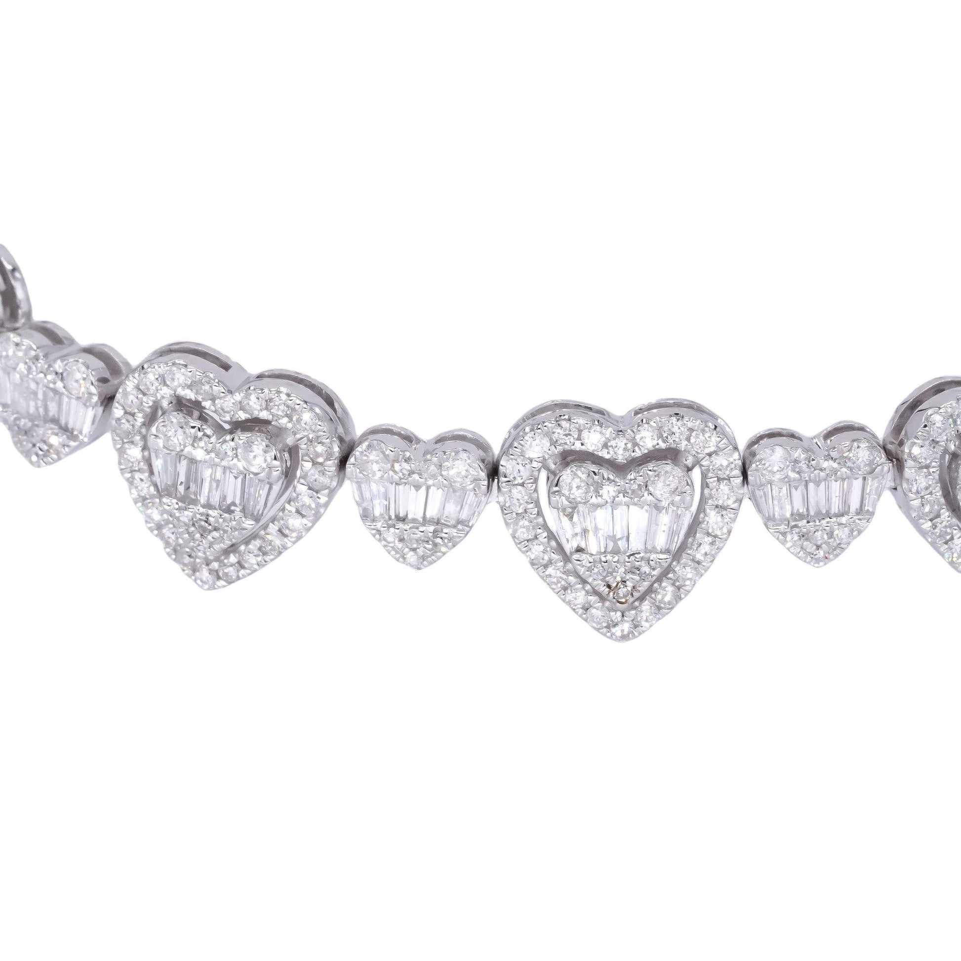 10k White Gold 3.21CT Diamond Pave Heart Cluster Bracelet