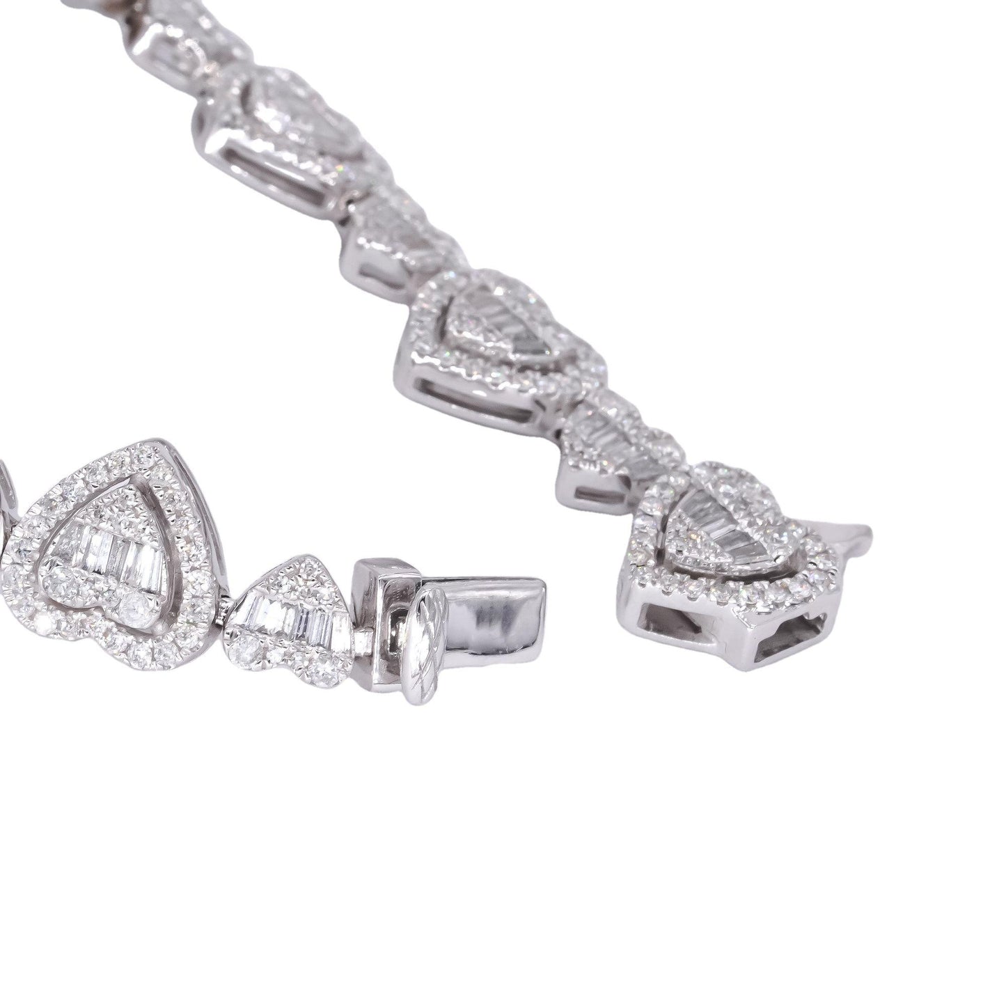 10k White Gold 3.21CT Diamond Pave Heart Cluster Bracelet