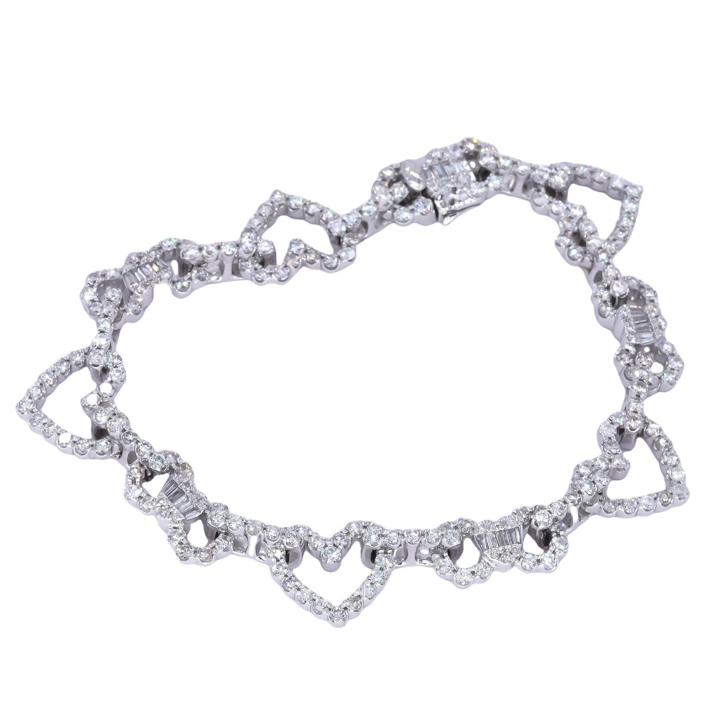 14k White Gold 4.87CT Diamond Heart Link Bracelet - 21.53 grams