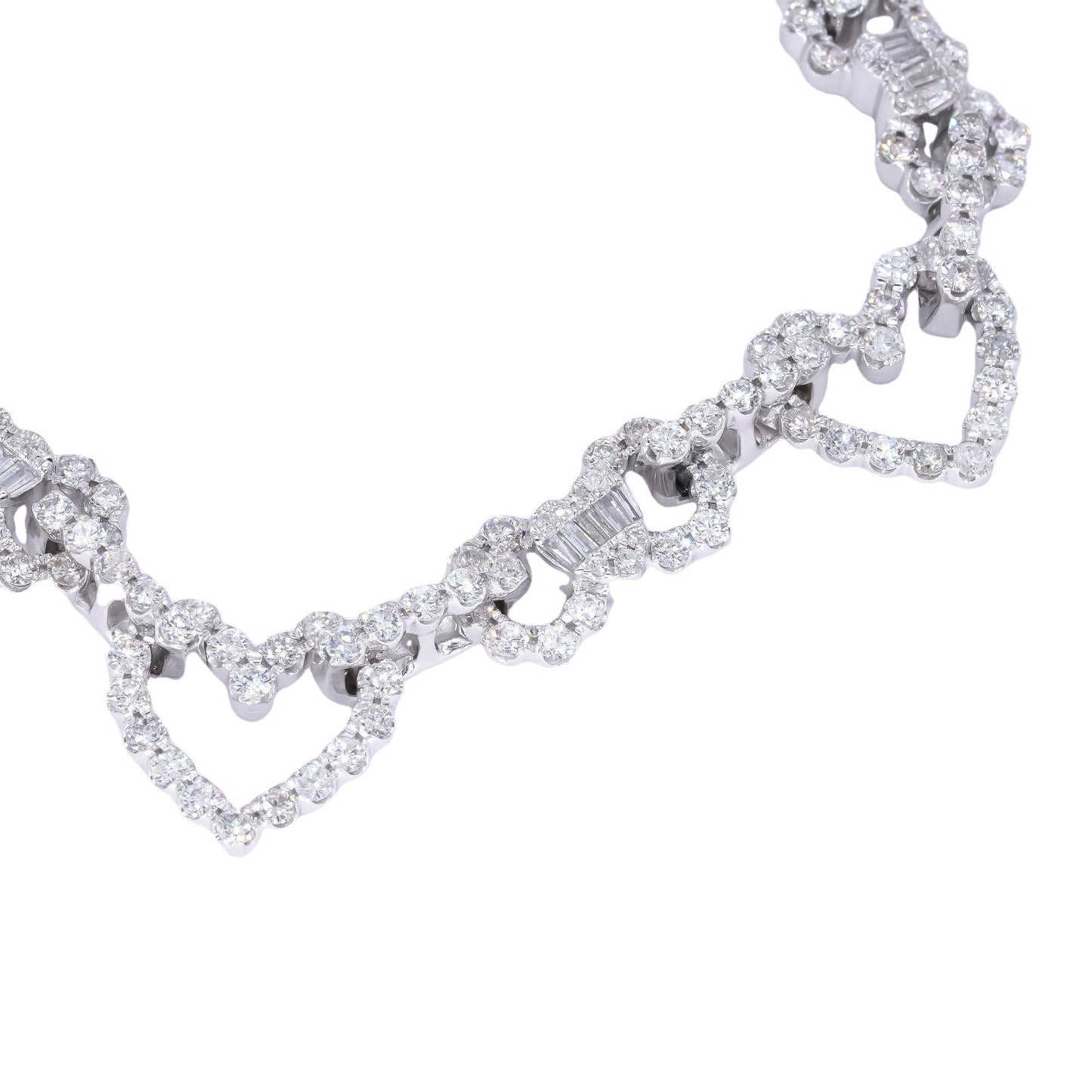 14k White Gold 4.87CT Diamond Heart Link Bracelet - 21.53 grams