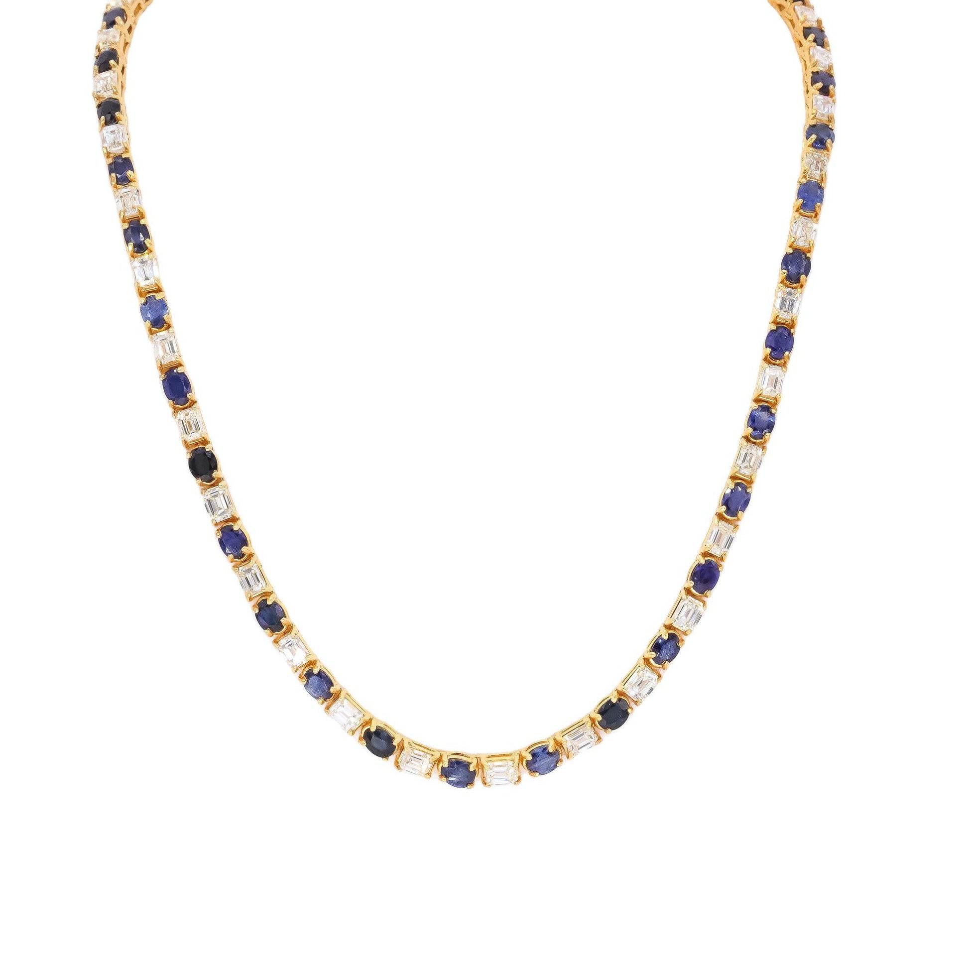 14k Yellow Gold 21.68CT VS Diamond & Sapphire Tennis Necklace - 23.92 grams