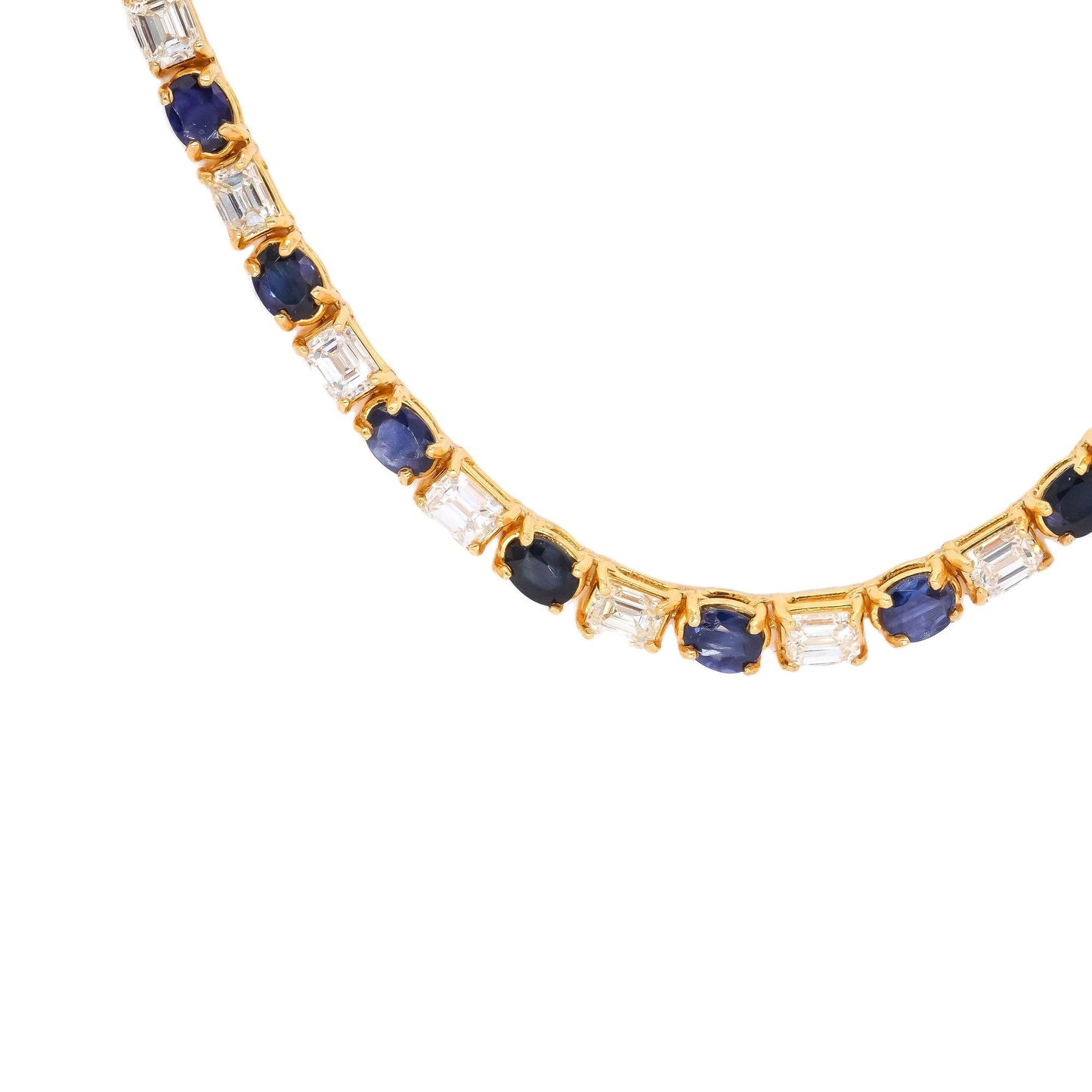 14k Yellow Gold 21.68CT VS Diamond & Sapphire Tennis Necklace - 23.92 grams