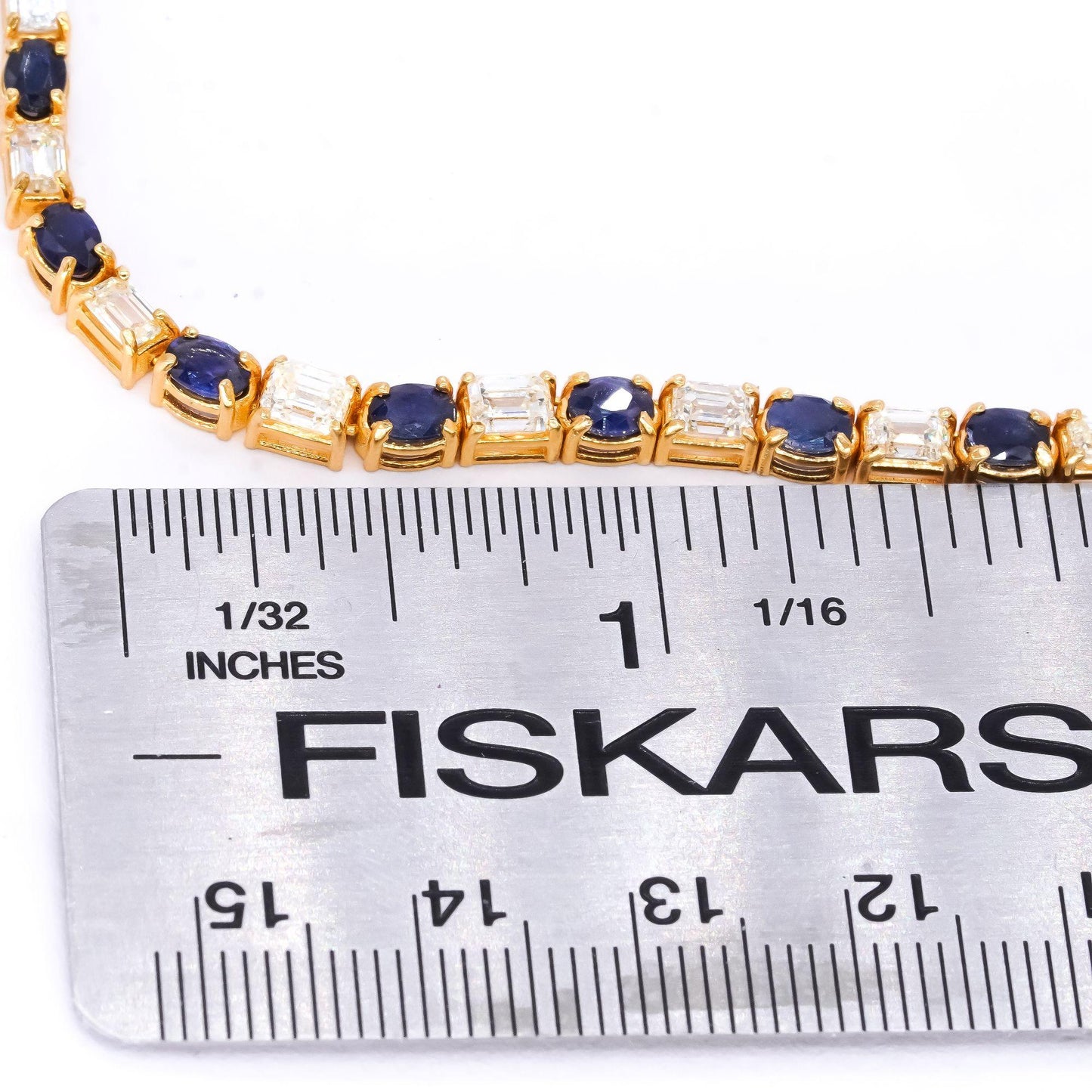 14k Yellow Gold 21.68CT VS Diamond & Sapphire Tennis Necklace - 23.92 grams