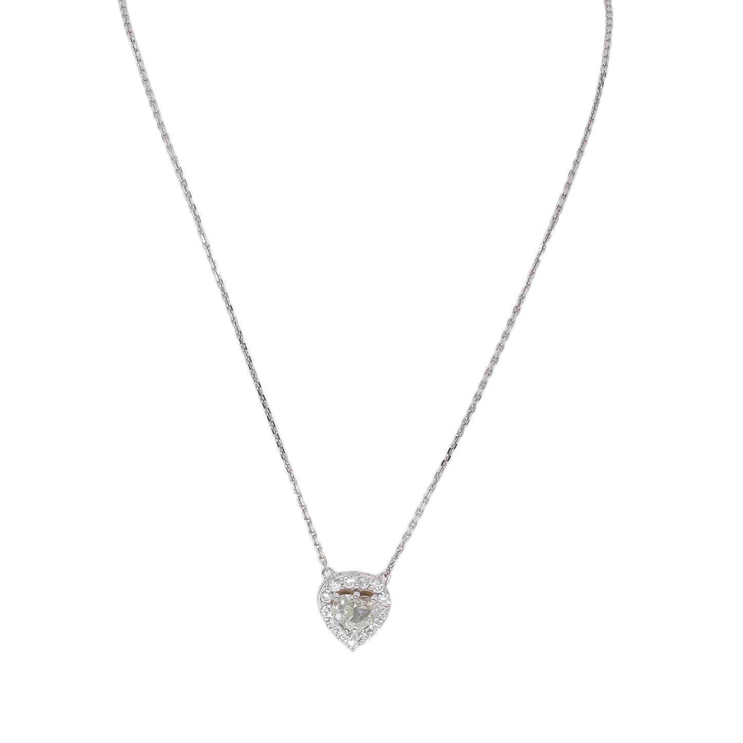 14k White Gold 1.32CT Diamond Heart Halo Pendant Necklace w/ 1.0CT Center