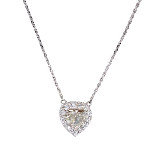 14k White Gold 1.32CT Diamond Heart Halo Pendant Necklace w/ 1.0CT Center