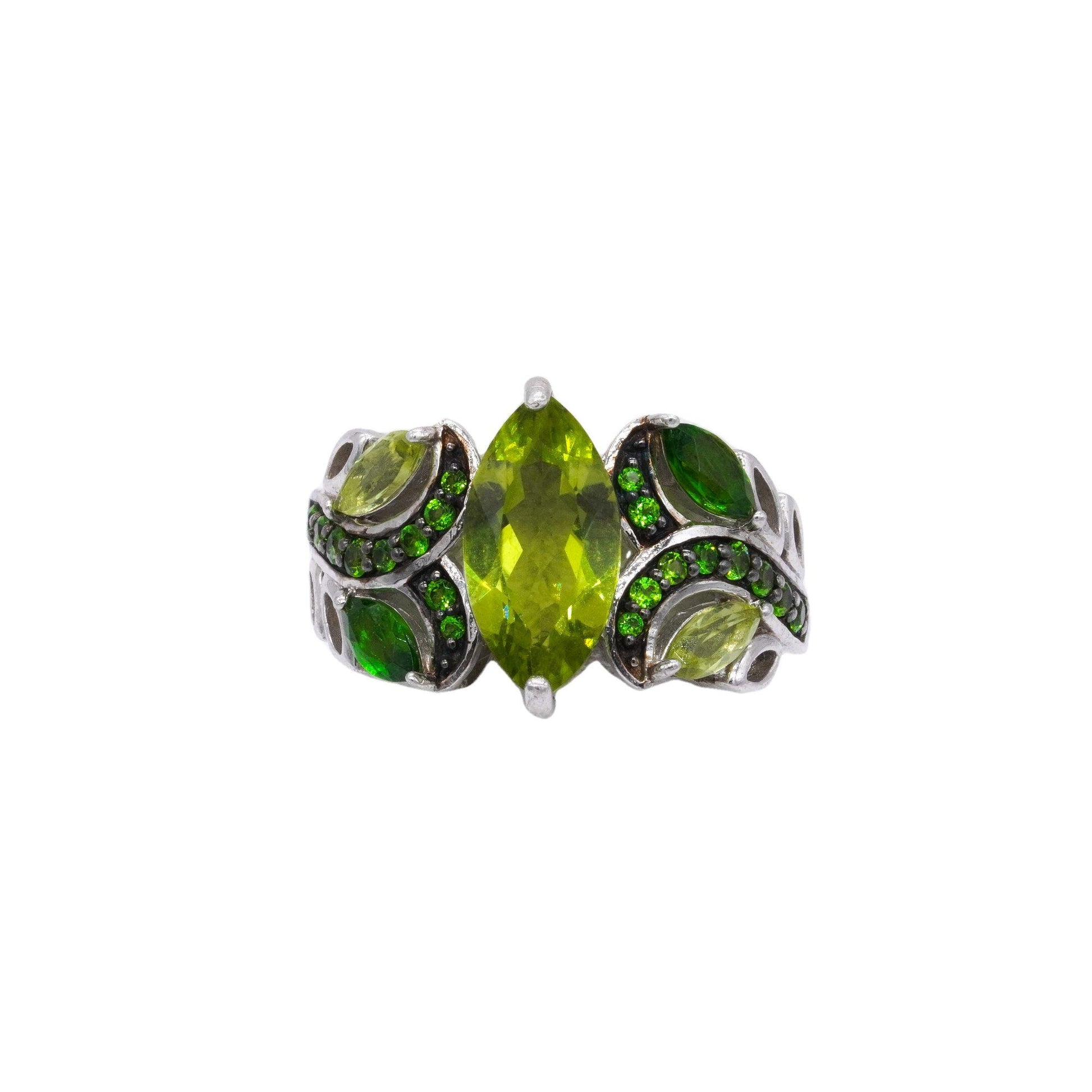 Sterling Silver Jewelry 3.0CT Synthetic Green Garnet Cocktail Ring size 6