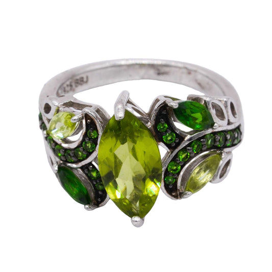 Sterling Silver Jewelry 3.0CT Synthetic Green Garnet Cocktail Ring size 6