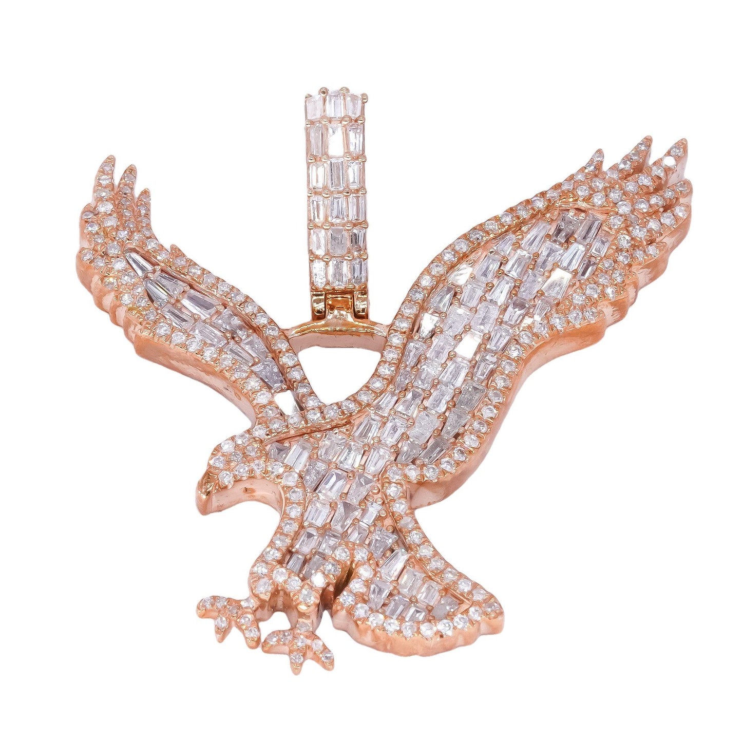 10k Yellow Gold 2.27CT Diamond Flying Eagle Pendant Necklace