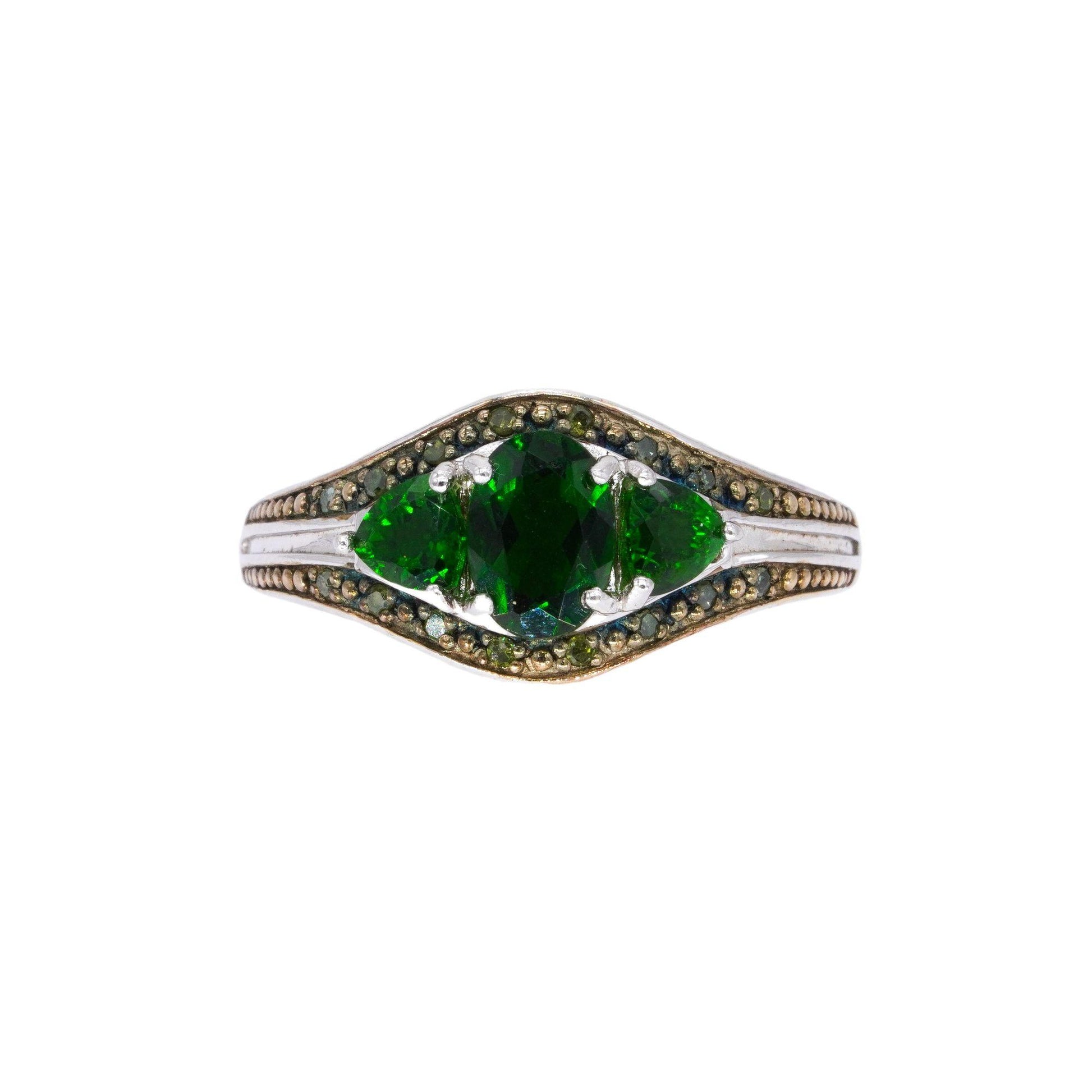 Sterling Silver Jewelry 1.75CT Green Garnet and Green Diamond Ring size 7