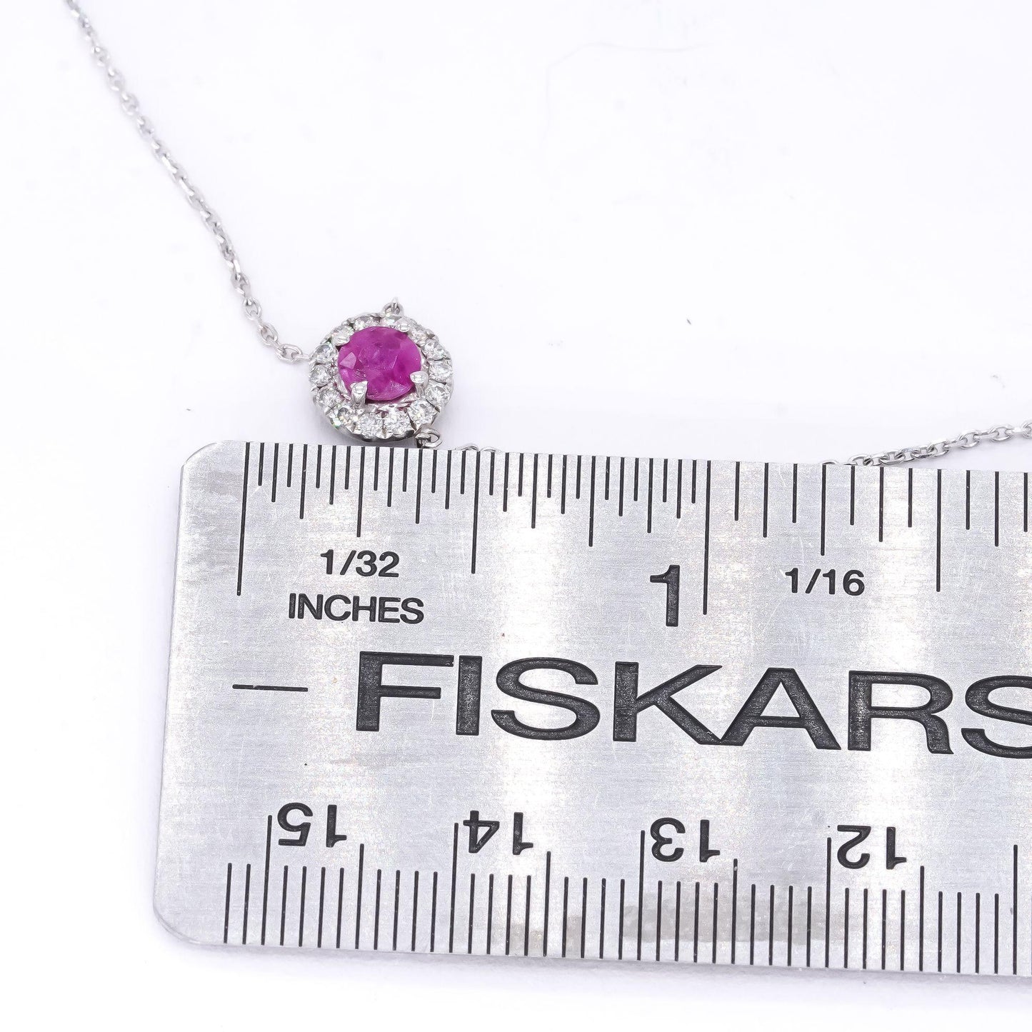 10k White Gold Jewelry 0.74CT Diamond & Ruby Halo Pendant Necklace