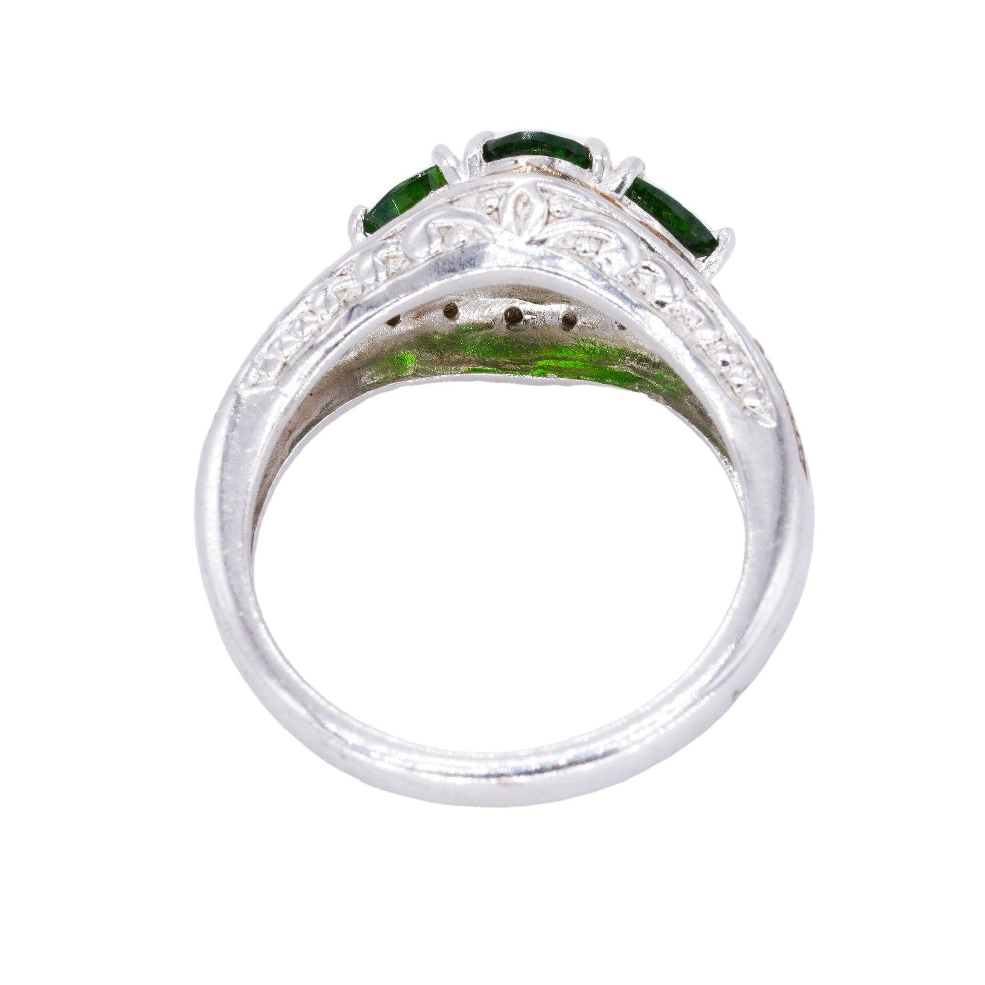 Sterling Silver Jewelry 1.75CT Green Garnet and Green Diamond Ring size 7