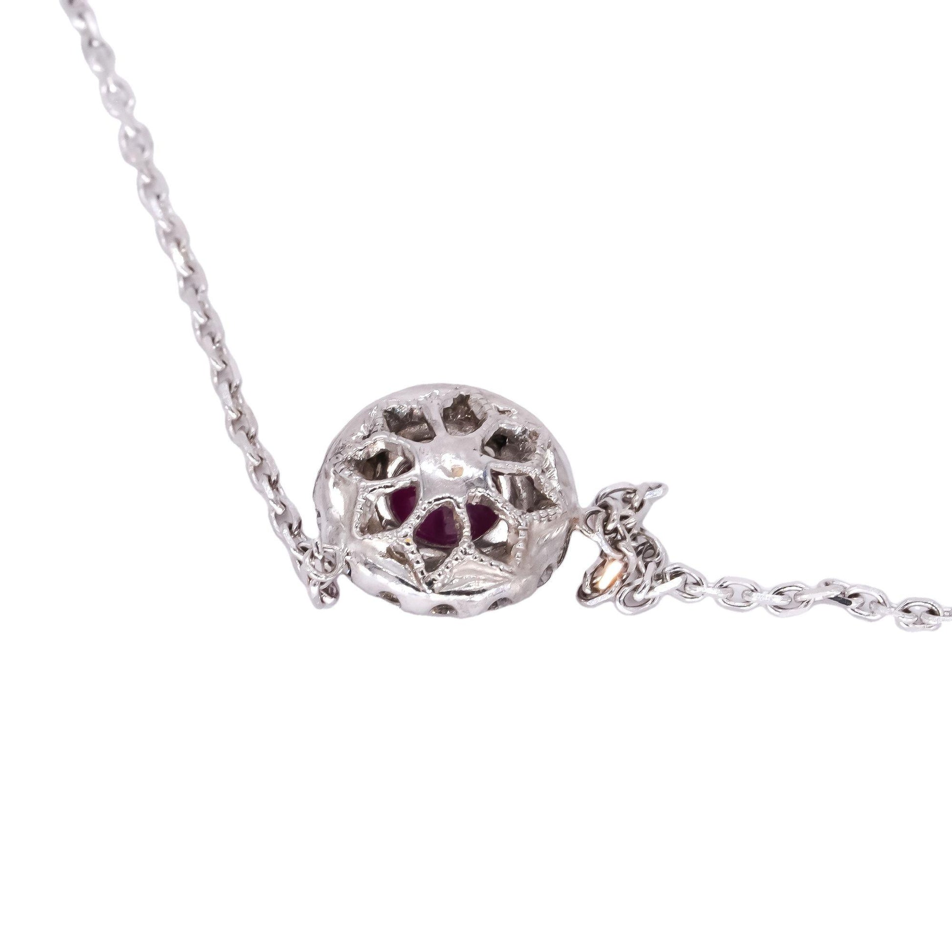 10k White Gold Jewelry 0.74CT Diamond & Ruby Halo Pendant Necklace