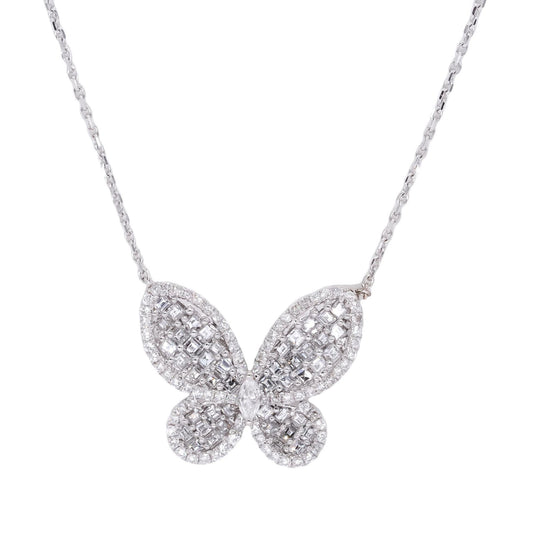 18k White Gold Jewelry 1.21CT VS Diamond Butterfly Pendant Necklace