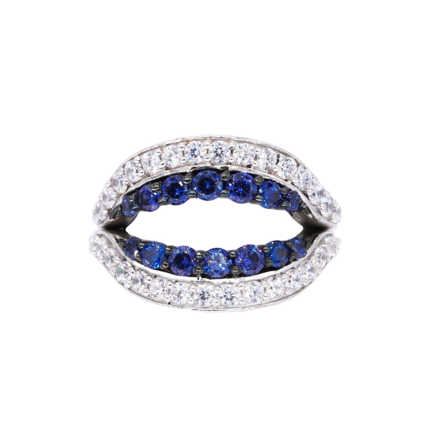 Sterling Silver 1.80CT Synthetic Sapphire and CZ Stackable Ring Set size 5