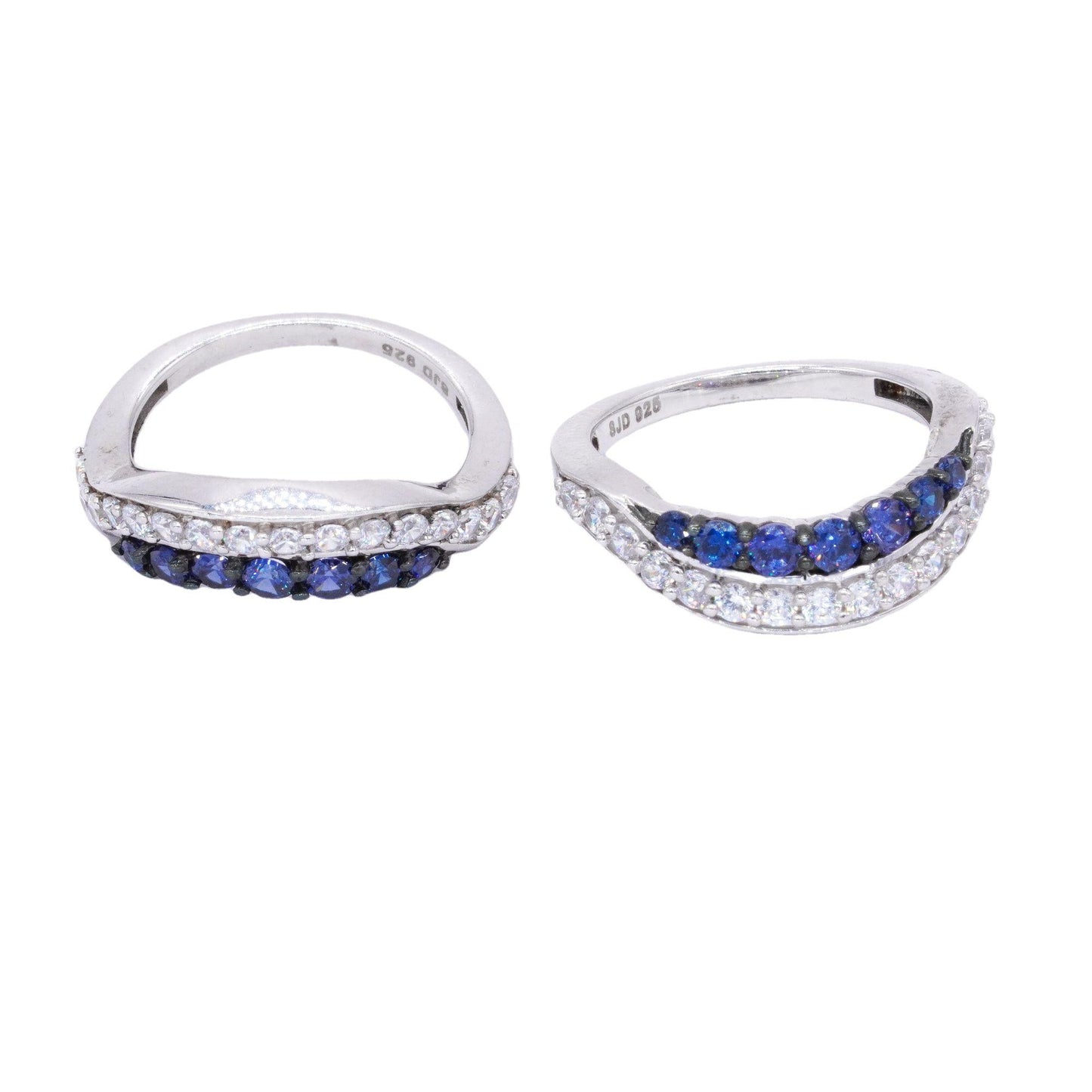 Sterling Silver 1.80CT Synthetic Sapphire and CZ Stackable Ring Set size 5