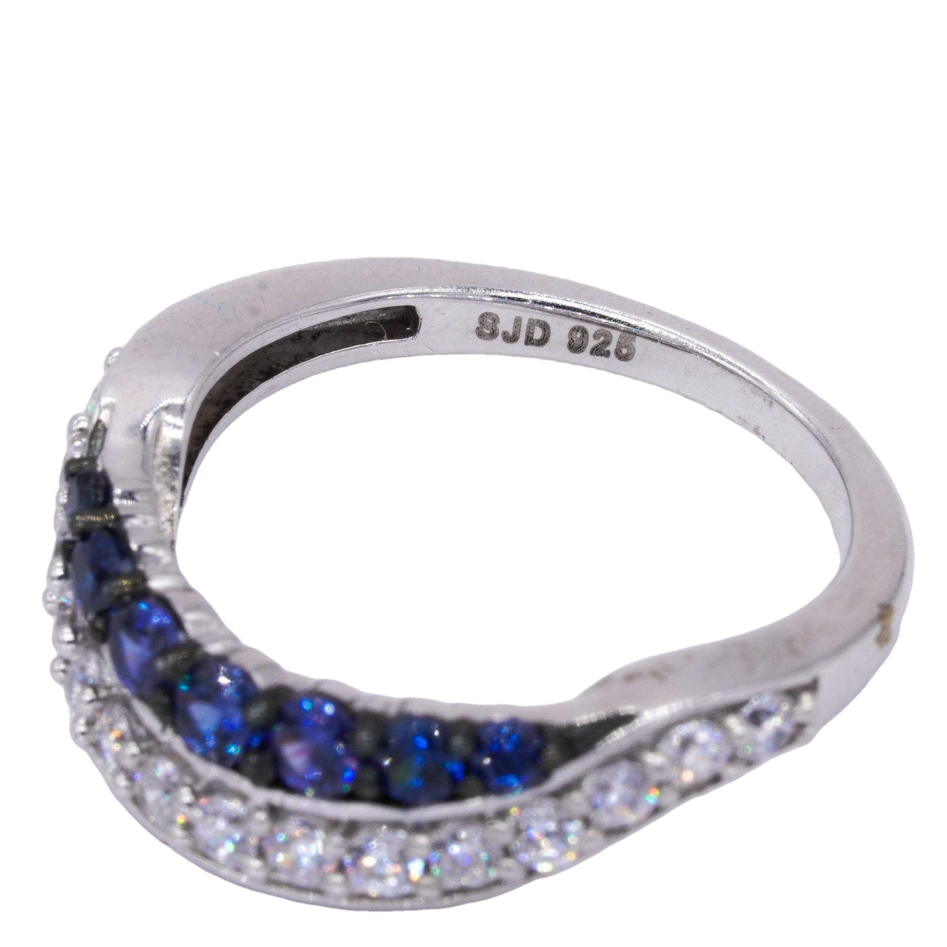 Sterling Silver 1.80CT Synthetic Sapphire and CZ Stackable Ring Set size 5