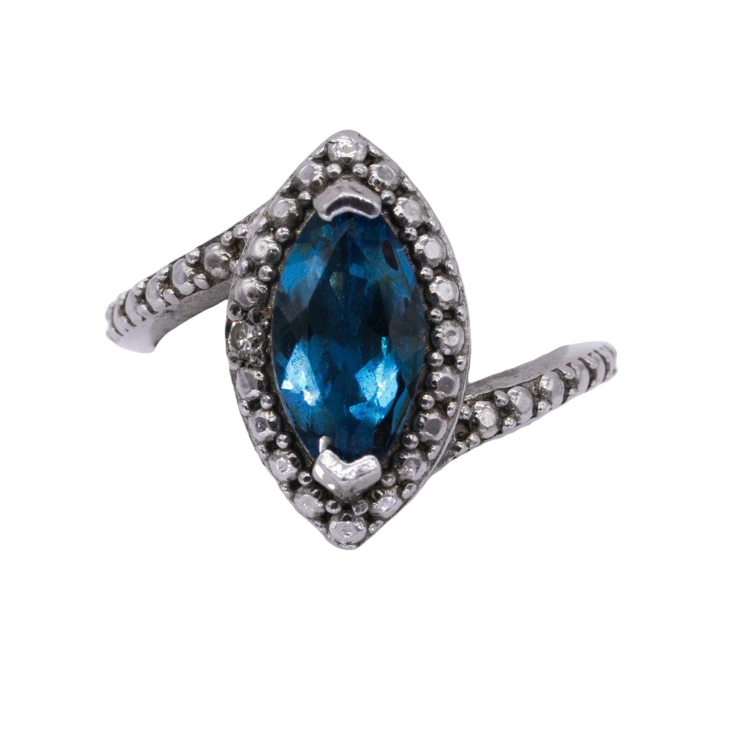 Sterling Silver Jewelry Blue Zircon Cocktail Pinky Ring size 2.75