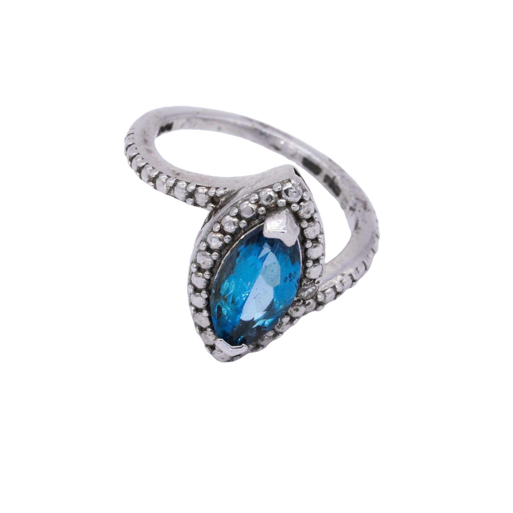 Sterling Silver Jewelry Blue Zircon Cocktail Pinky Ring size 2.75