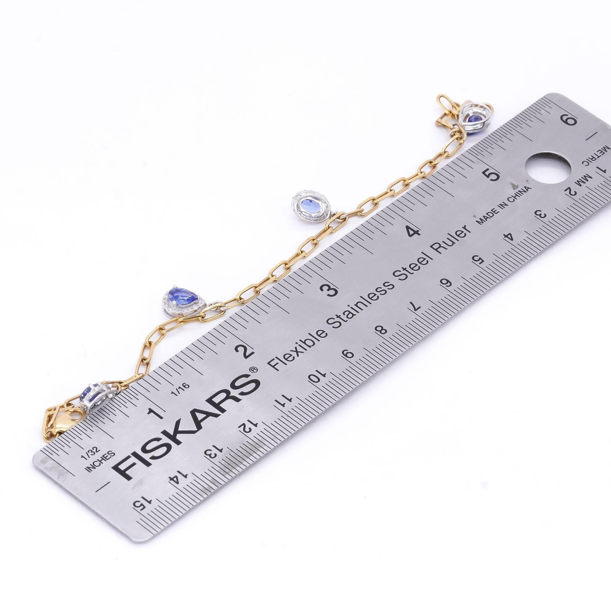 10k White & Yellow Gold 2.40CT Diamond & Sapphire Paperclip Bracelet