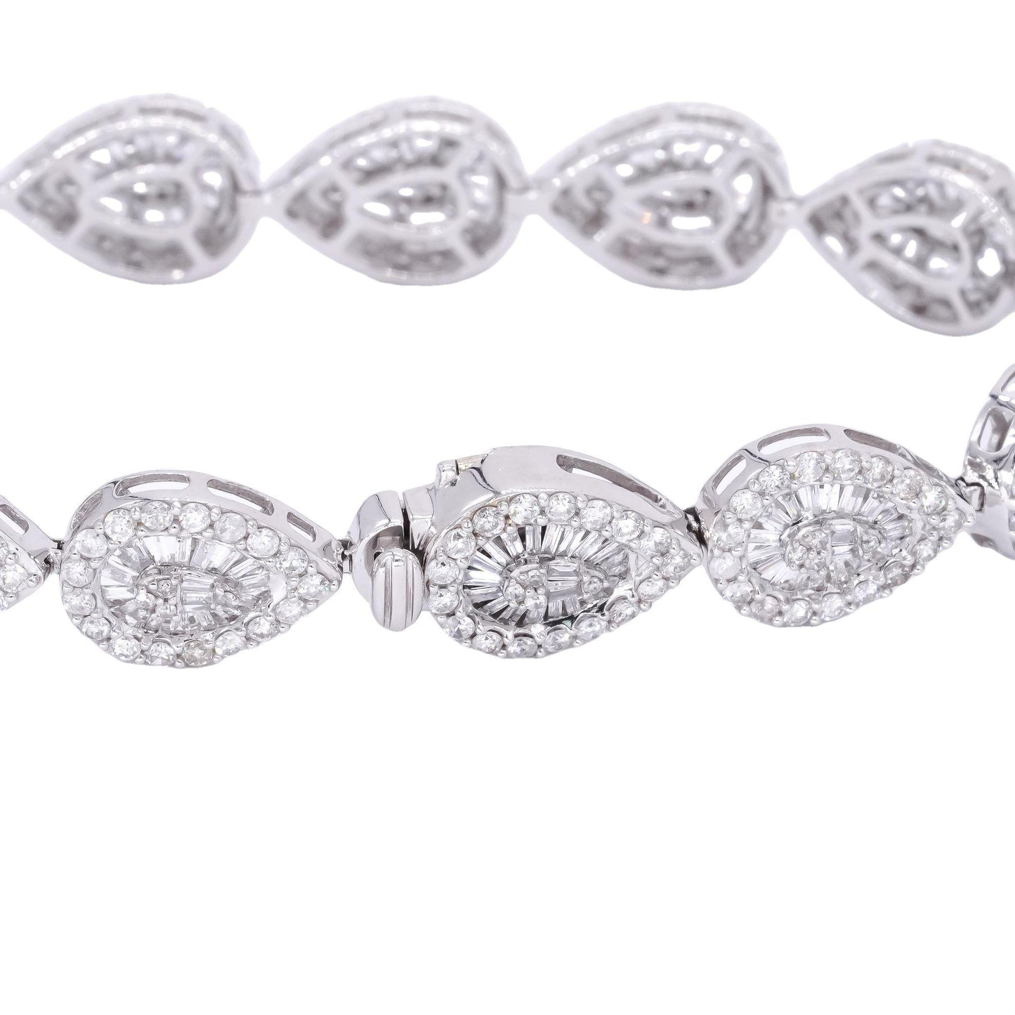 14k White Gold Jewelry 6.05CT Diamond Pear Shaped Link Bracelet