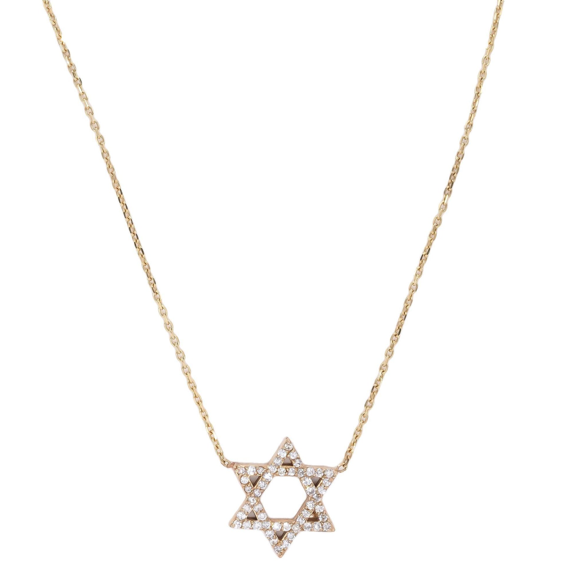 14k Yellow Gold Jewelry 0.34CT Diamond Star of David Pendant Necklace