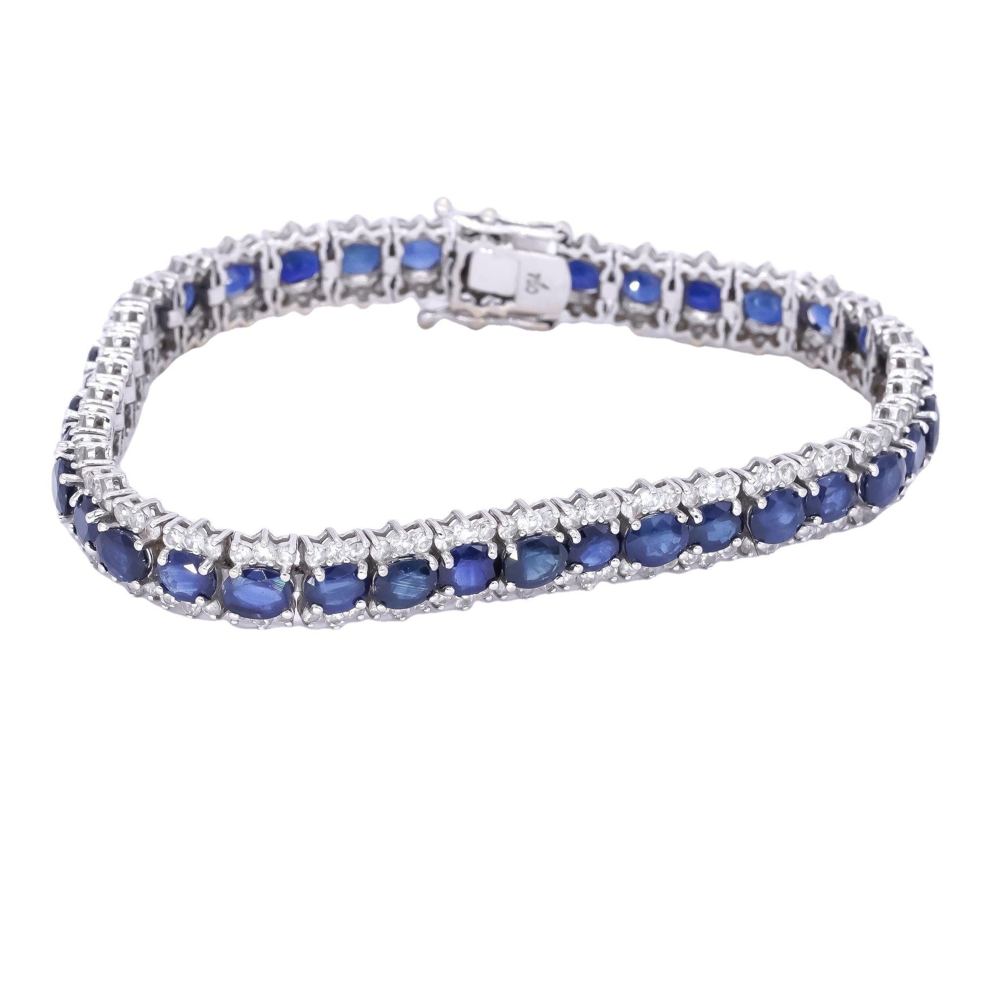 18k White Gold 22.64CT Diamond & Blue Sapphire Fancy Tennis Bracelet