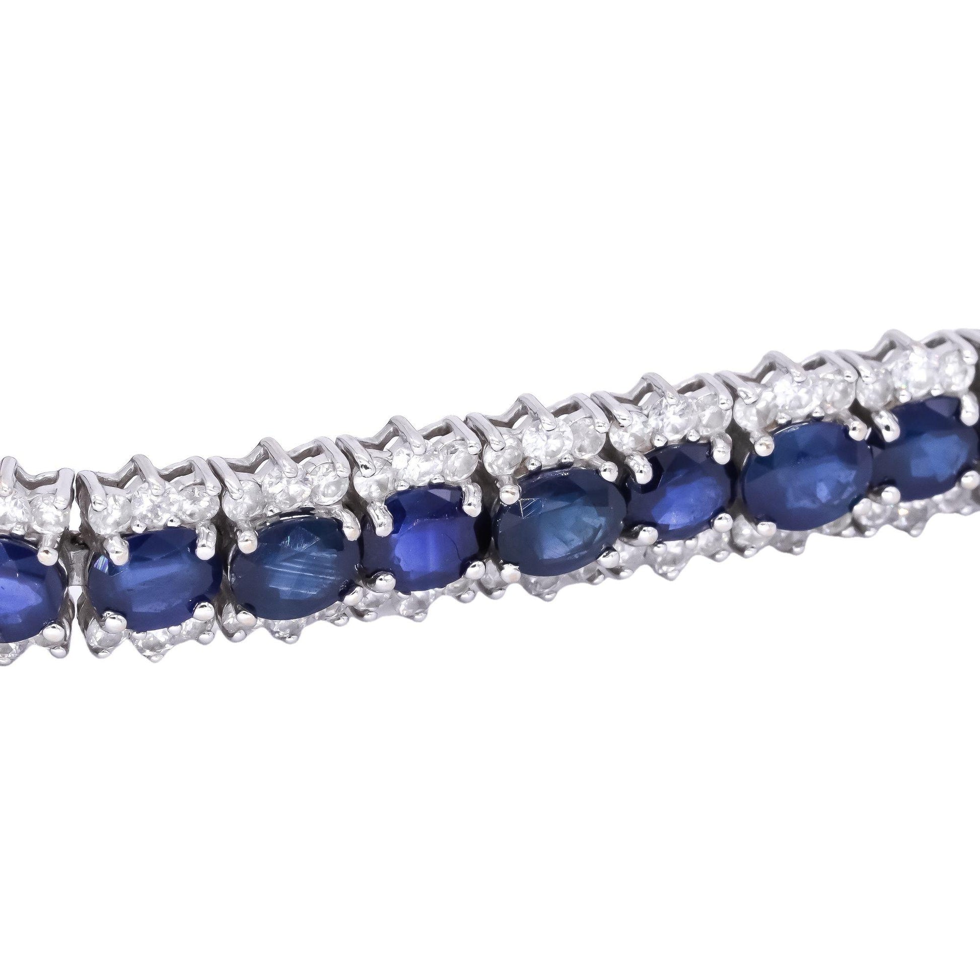 18k White Gold 22.64CT Diamond & Blue Sapphire Fancy Tennis Bracelet