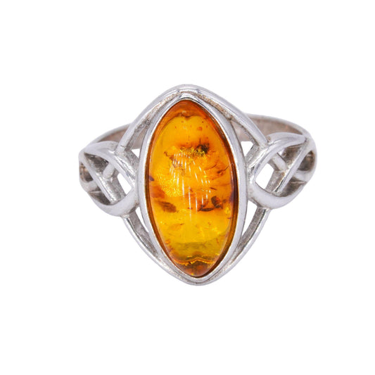 Sterling Silver Jewelry 1.50CT Amber Solitaire Pinky Ring size 3.25