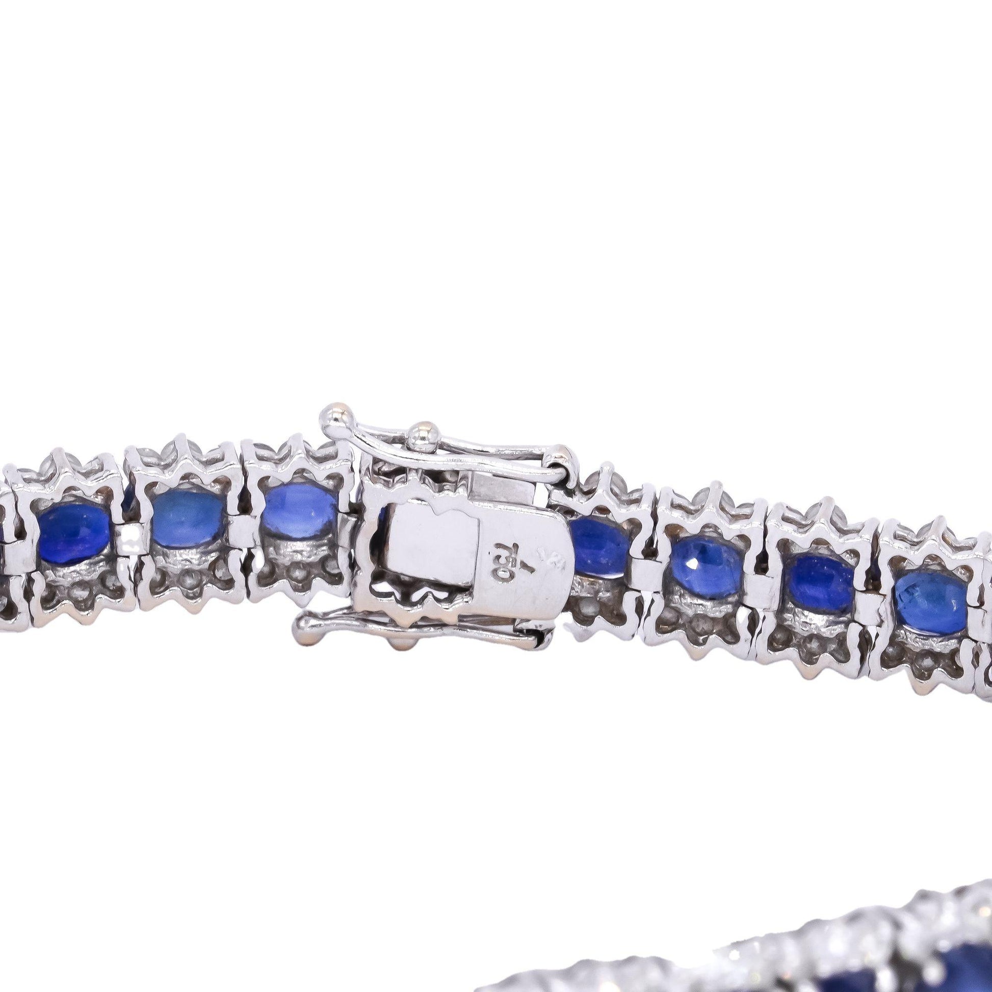 18k White Gold 22.64CT Diamond & Blue Sapphire Fancy Tennis Bracelet