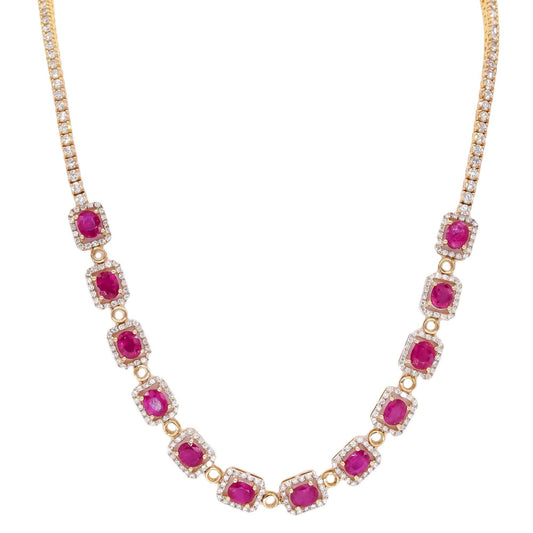 14k Yellow Gold 9.44CT VS Diamond & Ruby Halo Eternity Necklace