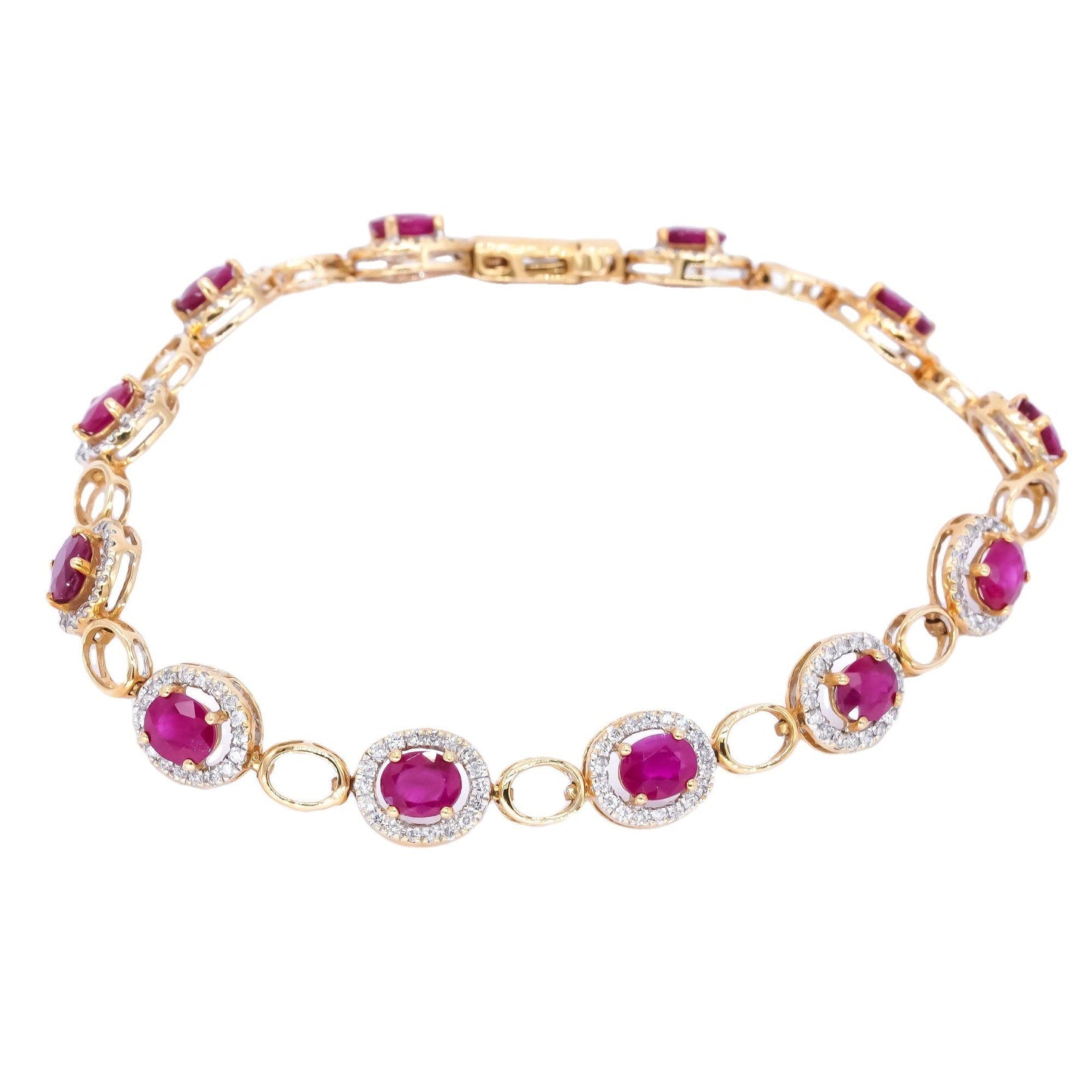 18k Yellow Gold 6.99CT Diamond & Ruby Halo Tennis Bracelet