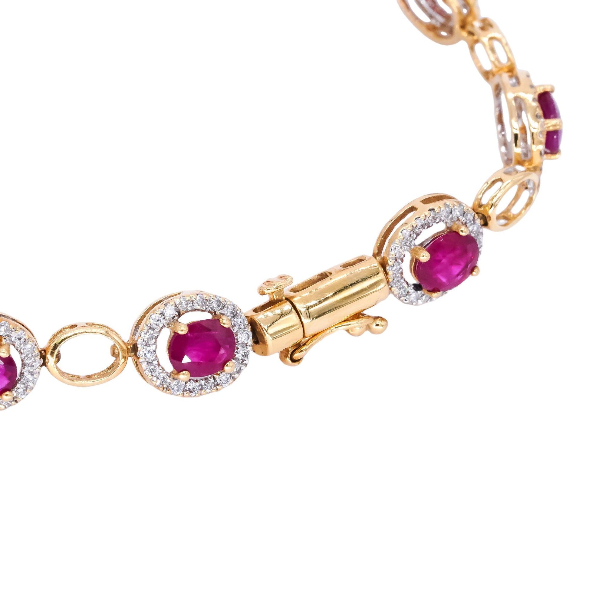 18k Yellow Gold 6.99CT Diamond & Ruby Halo Tennis Bracelet