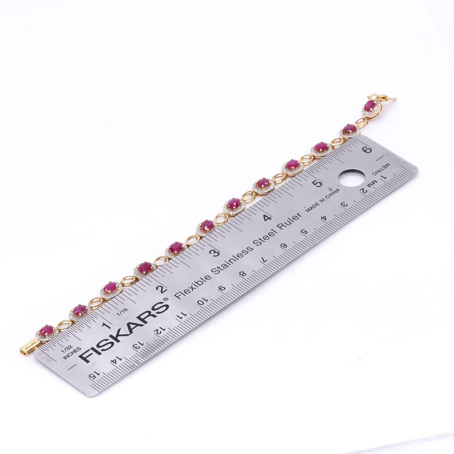 18k Yellow Gold 6.99CT Diamond & Ruby Halo Tennis Bracelet