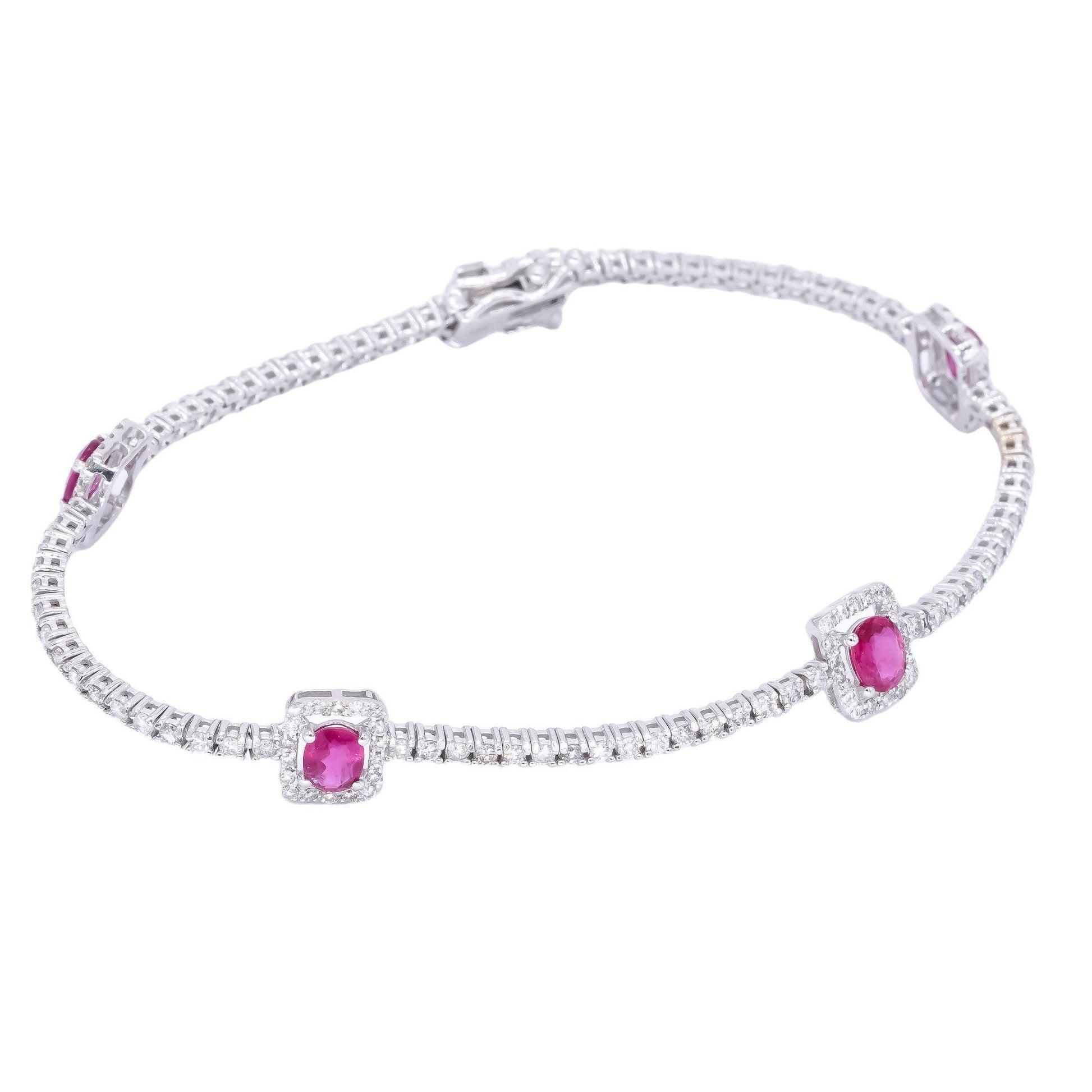 14k White Gold Jewelry 4.70CT Diamond & Ruby Fancy Tennis Bracelet