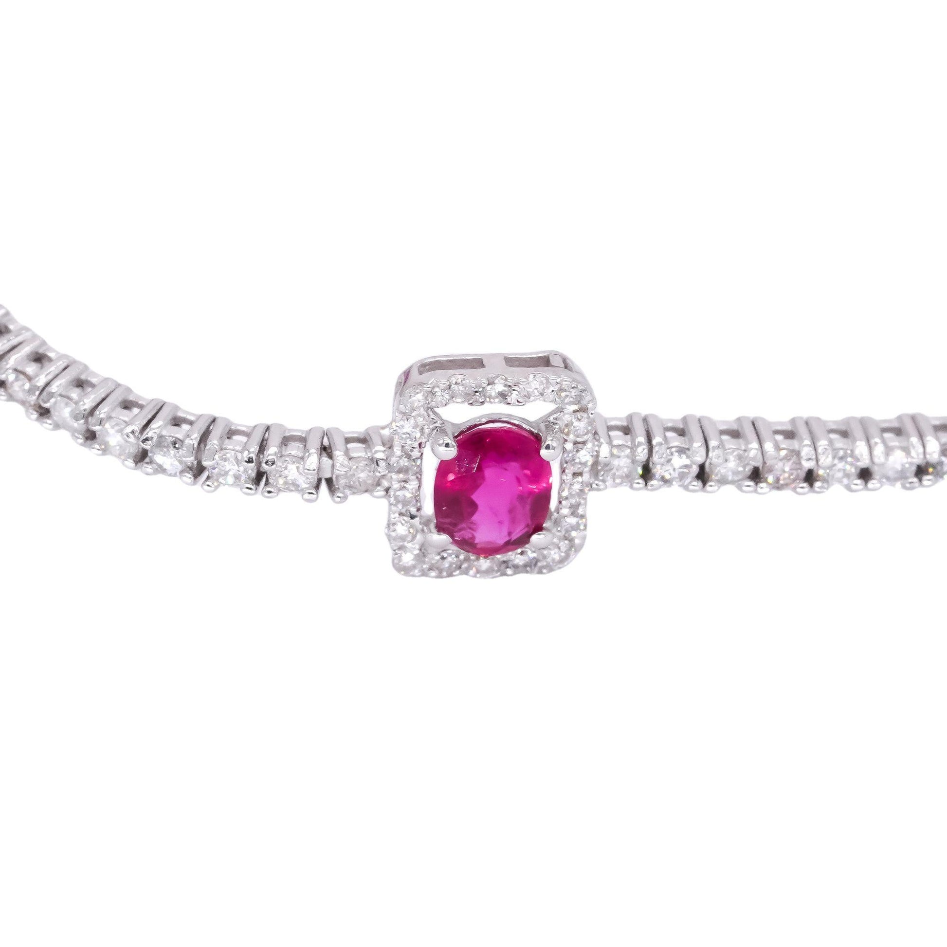 14k White Gold Jewelry 4.70CT Diamond & Ruby Fancy Tennis Bracelet