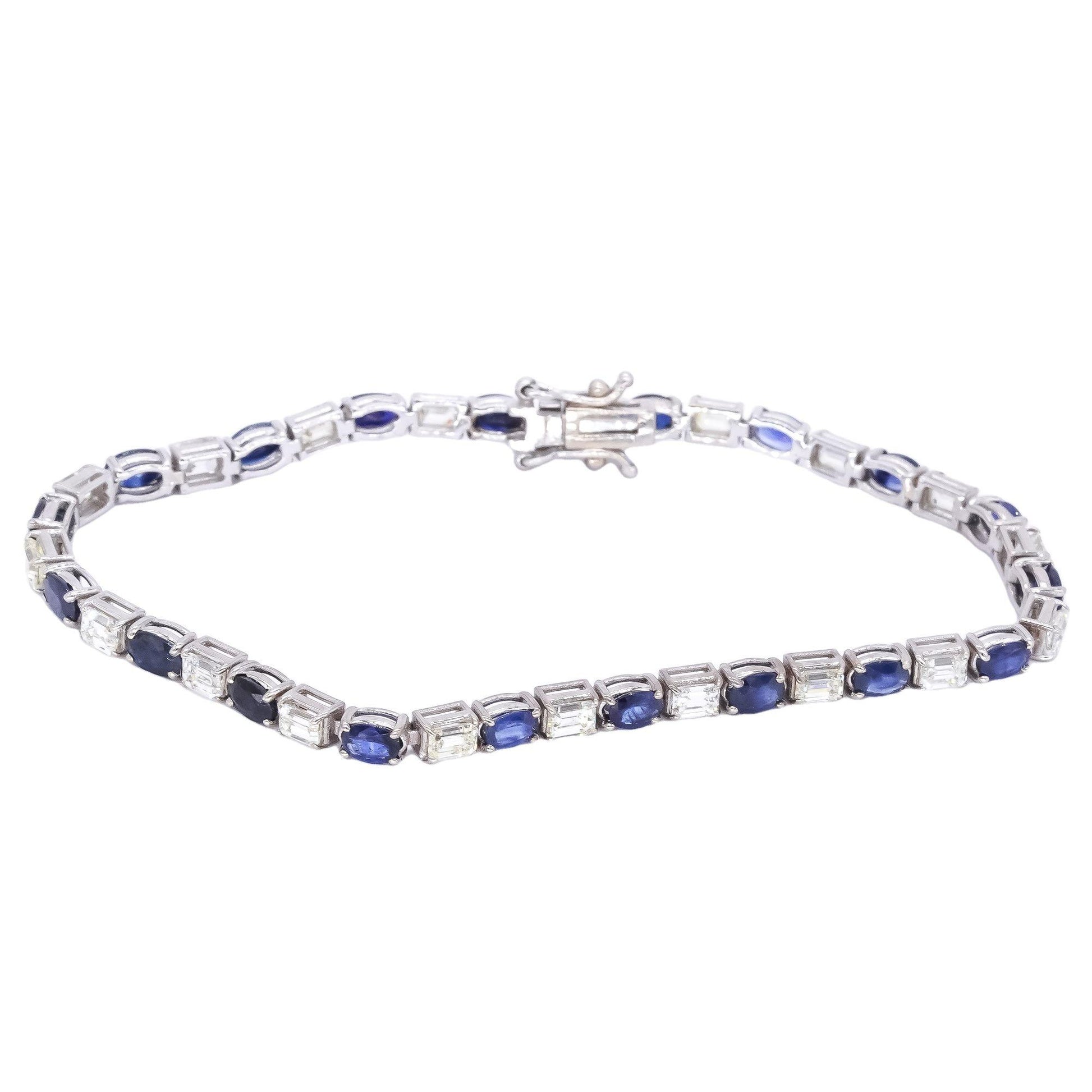 14k White Gold Jewelry 9.29CT VS Diamond & Sapphire Tennis Bracelet