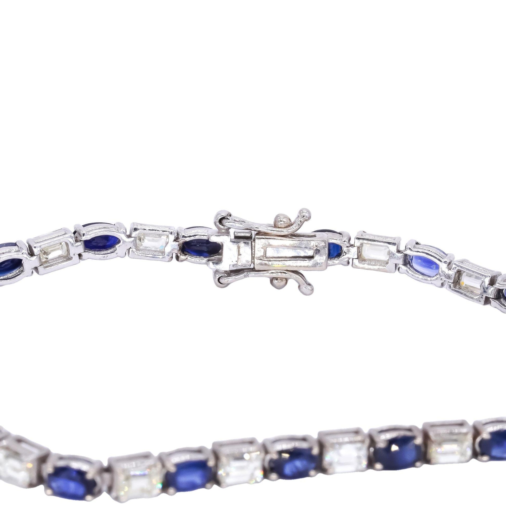 14k White Gold Jewelry 9.29CT VS Diamond & Sapphire Tennis Bracelet